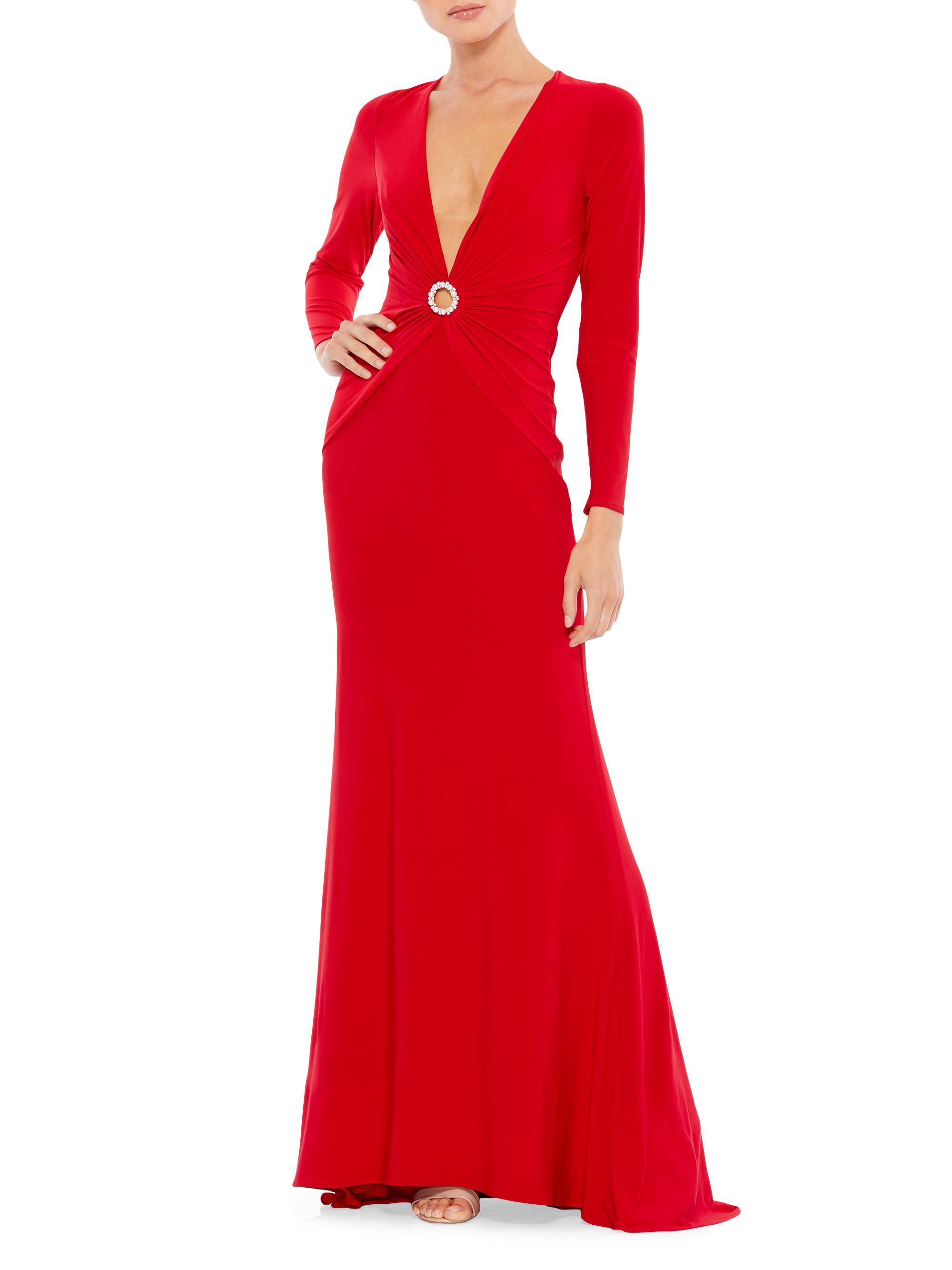 Mac Duggal Women's Ieena Jersey Long Sleeve Gown - Red