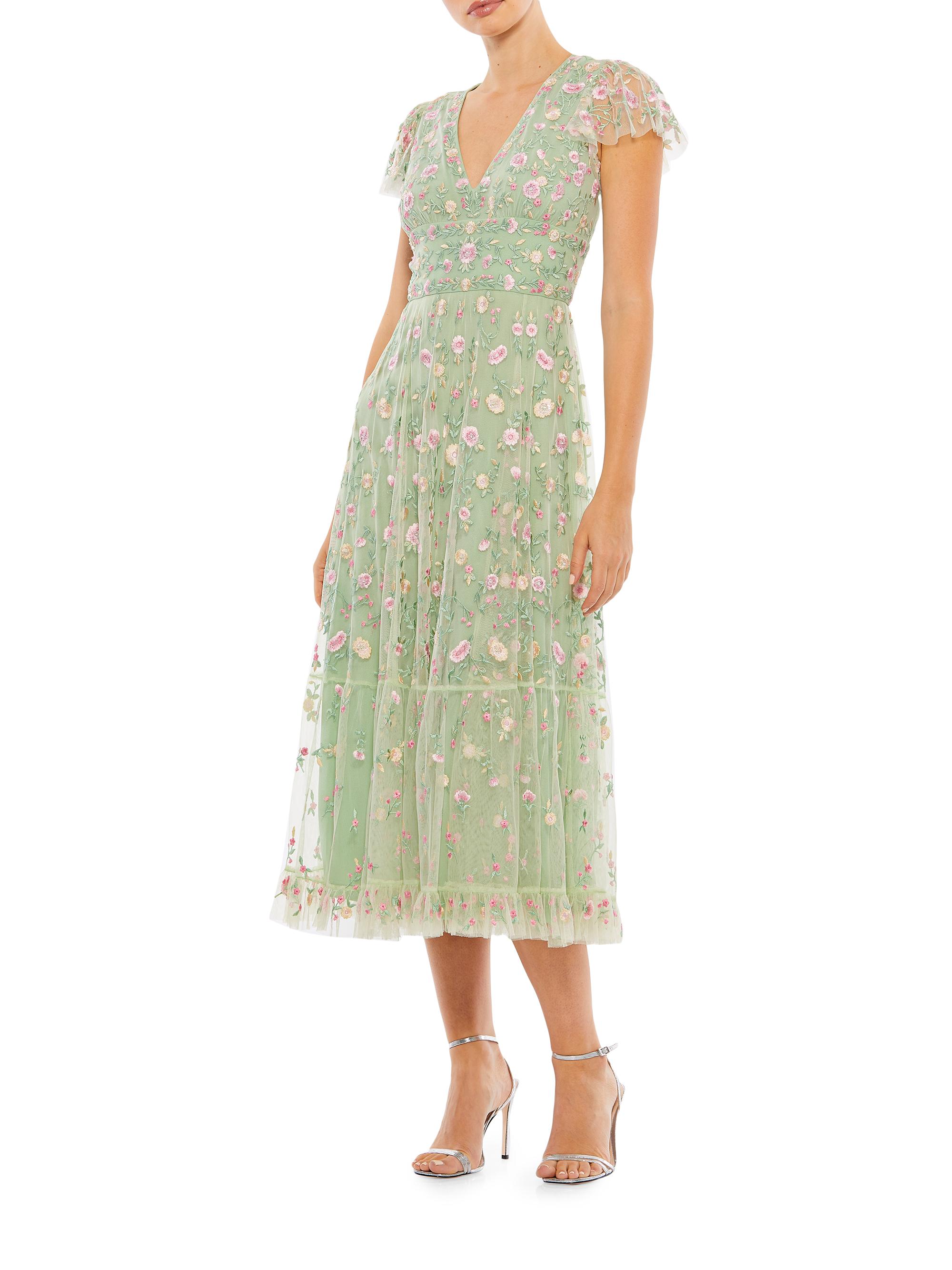 Mac Duggal Women's Floral Midi Dress - Sage Multi