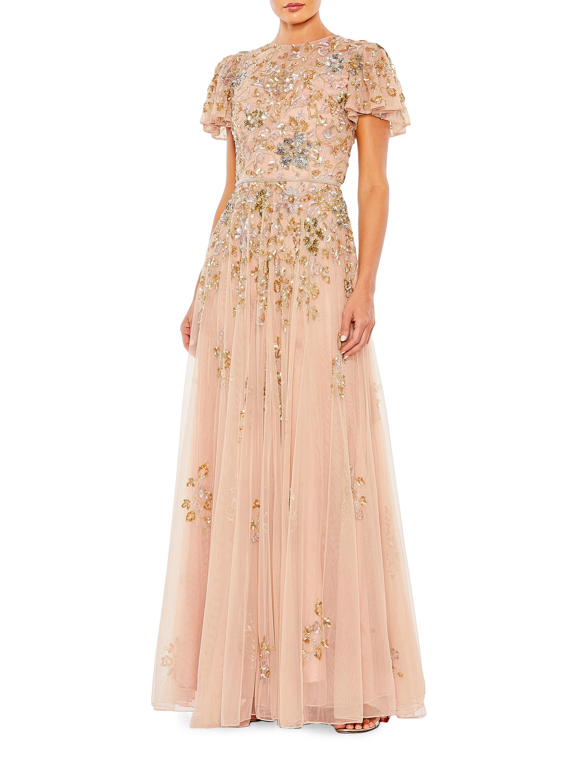 Mac Duggal Women's Floral-Embroidered Tulle Gown - Taupe Multi