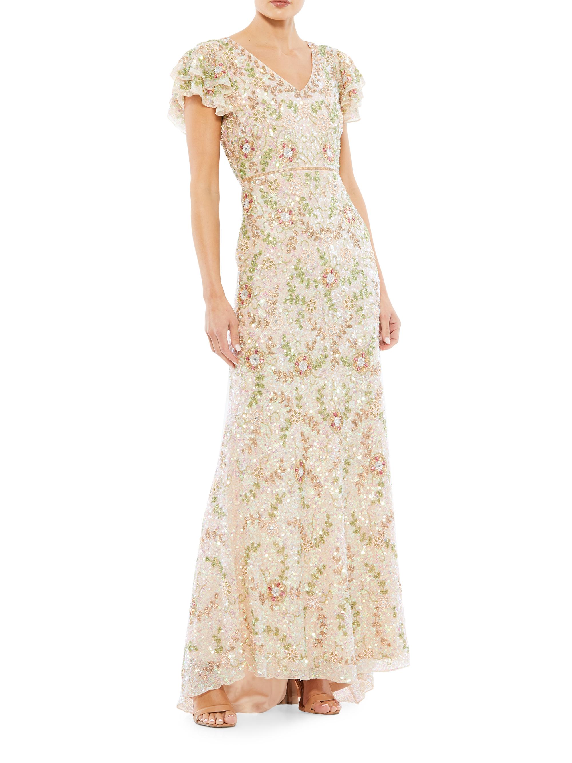 Mac Duggal Women's Beaded A-Line Gown - Beige Multi