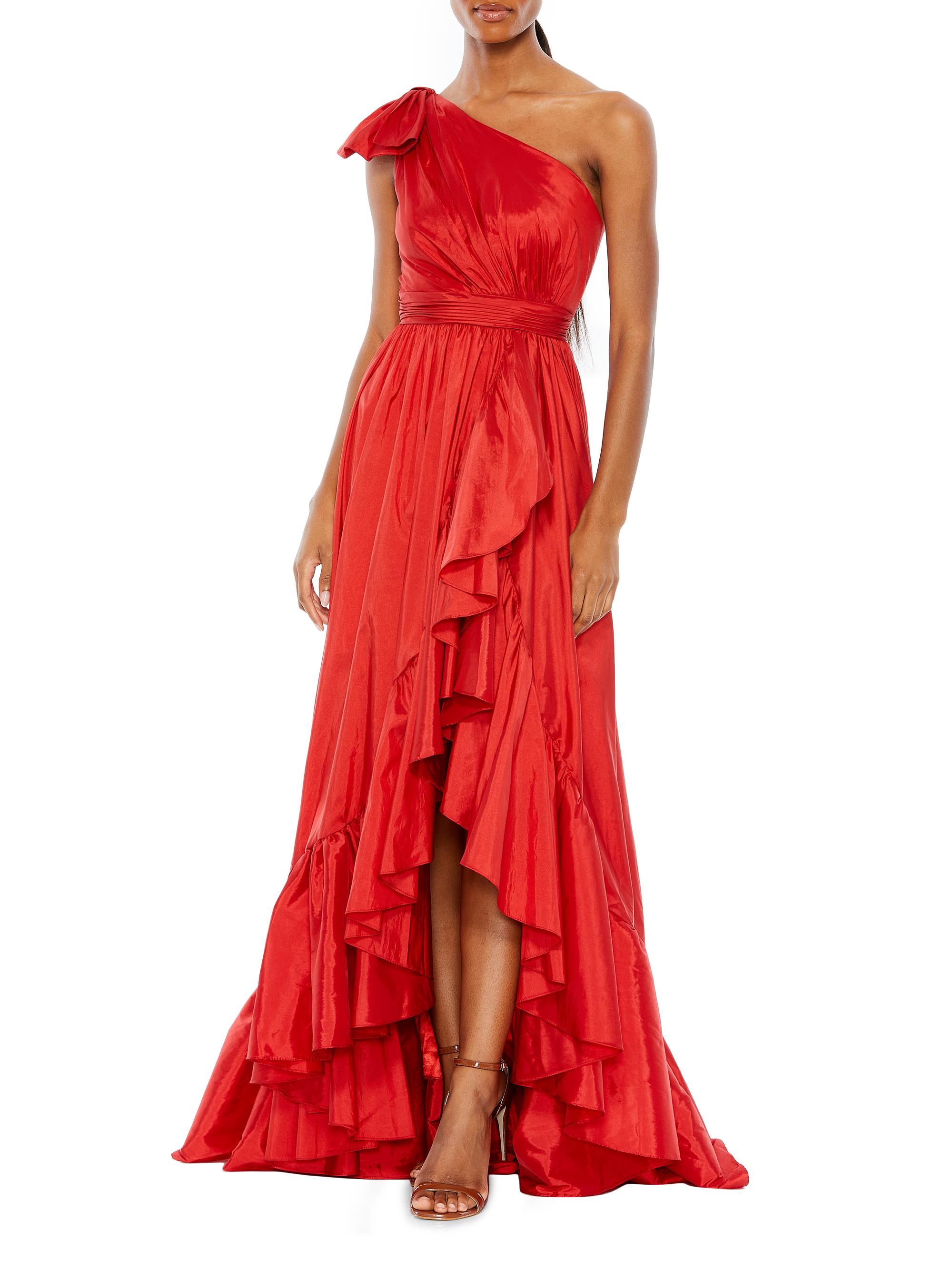 Mac Duggal Women's One-Shoulder Satin Asymmetric Gown - Red