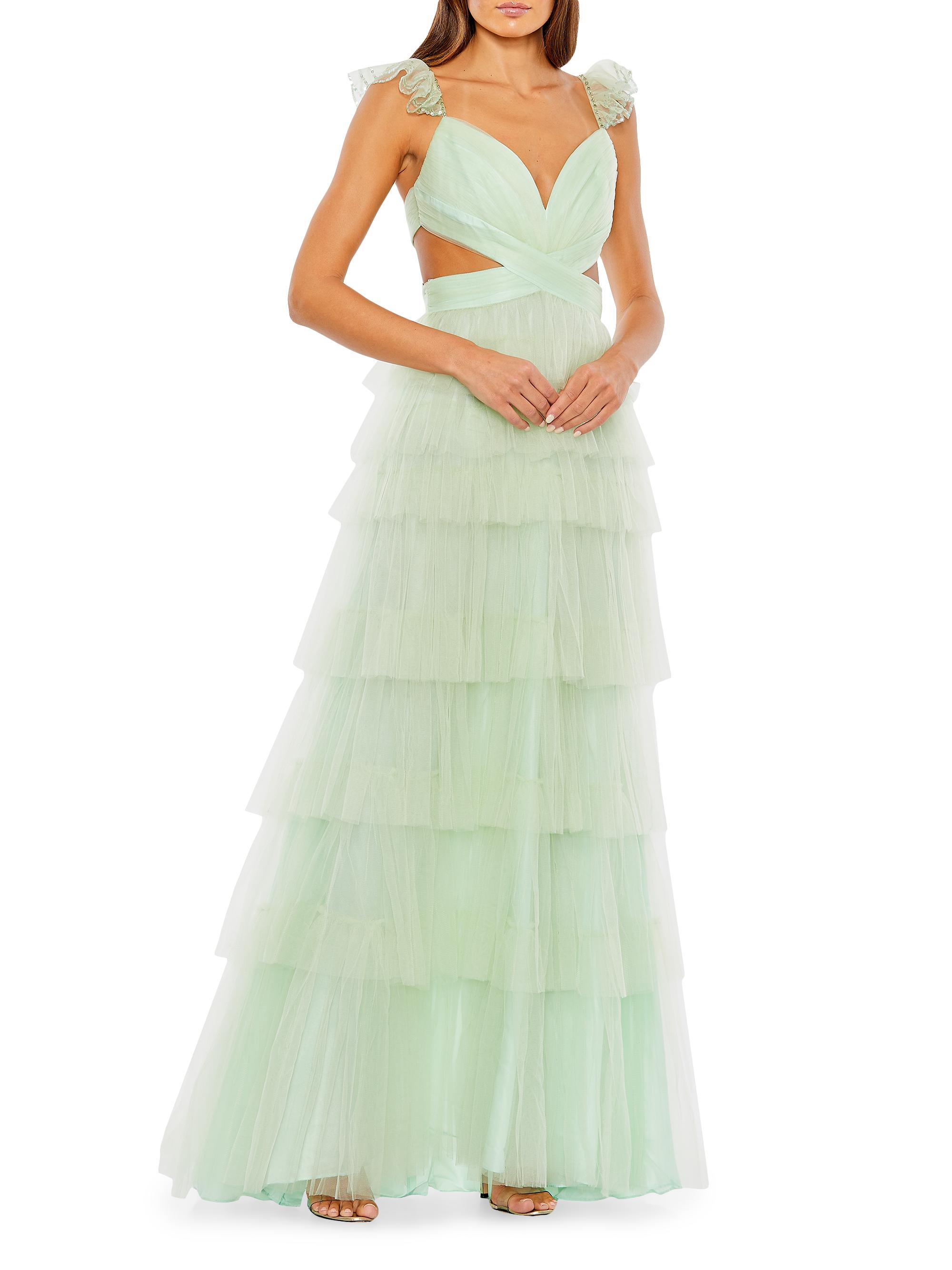 Mac Duggal Women's Tiered Cut-Out Gown - Mint