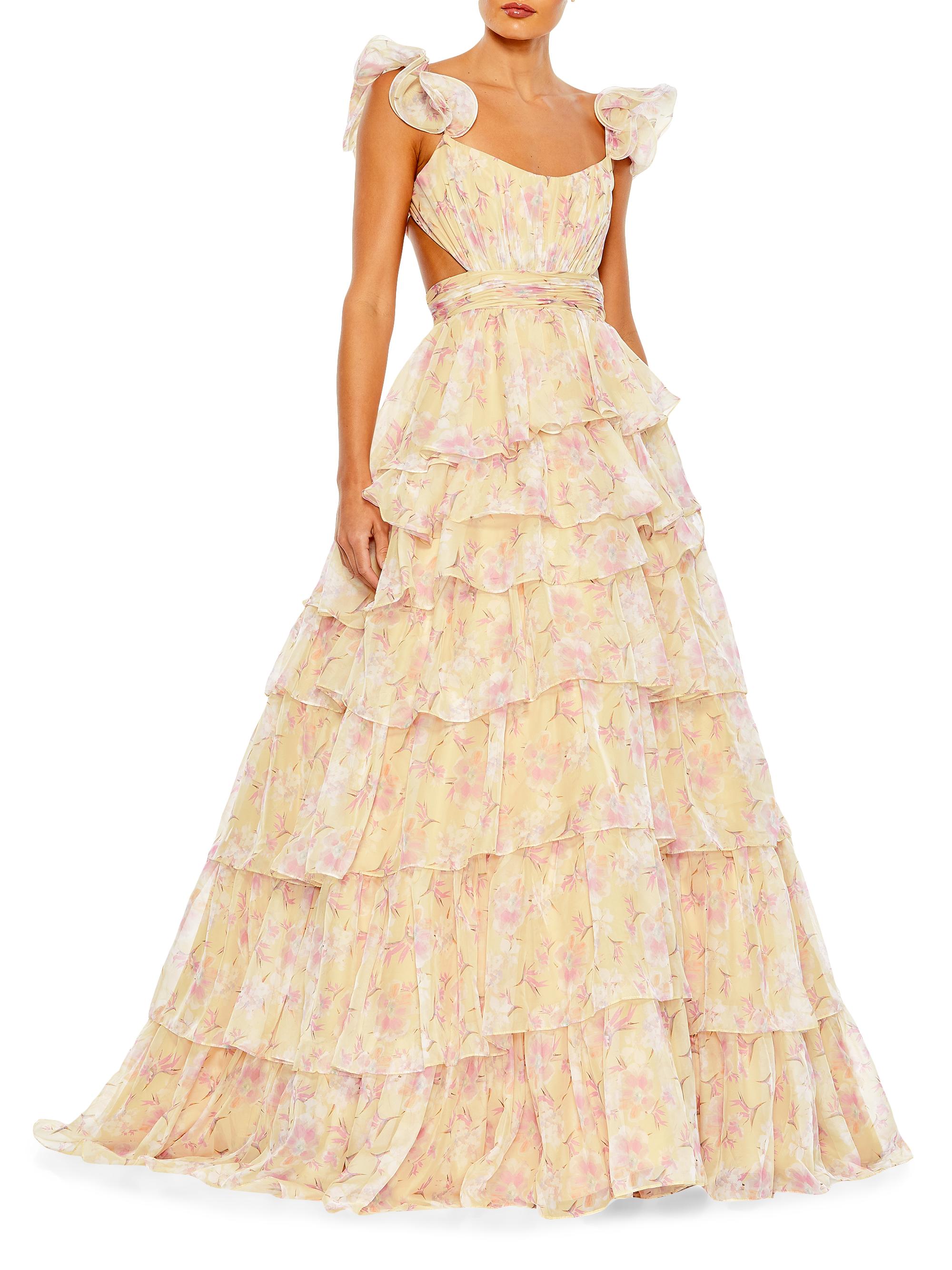 Mac Duggal Women's Tiered Floral Ballgown - Buttercream