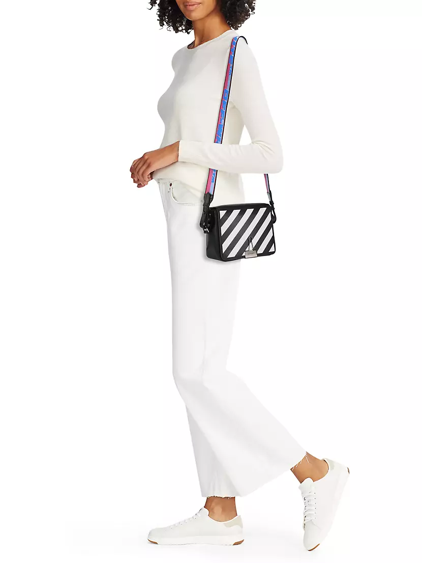 Off-White Pink/White Diagonal Striped Leather Flap Crossbody Bag