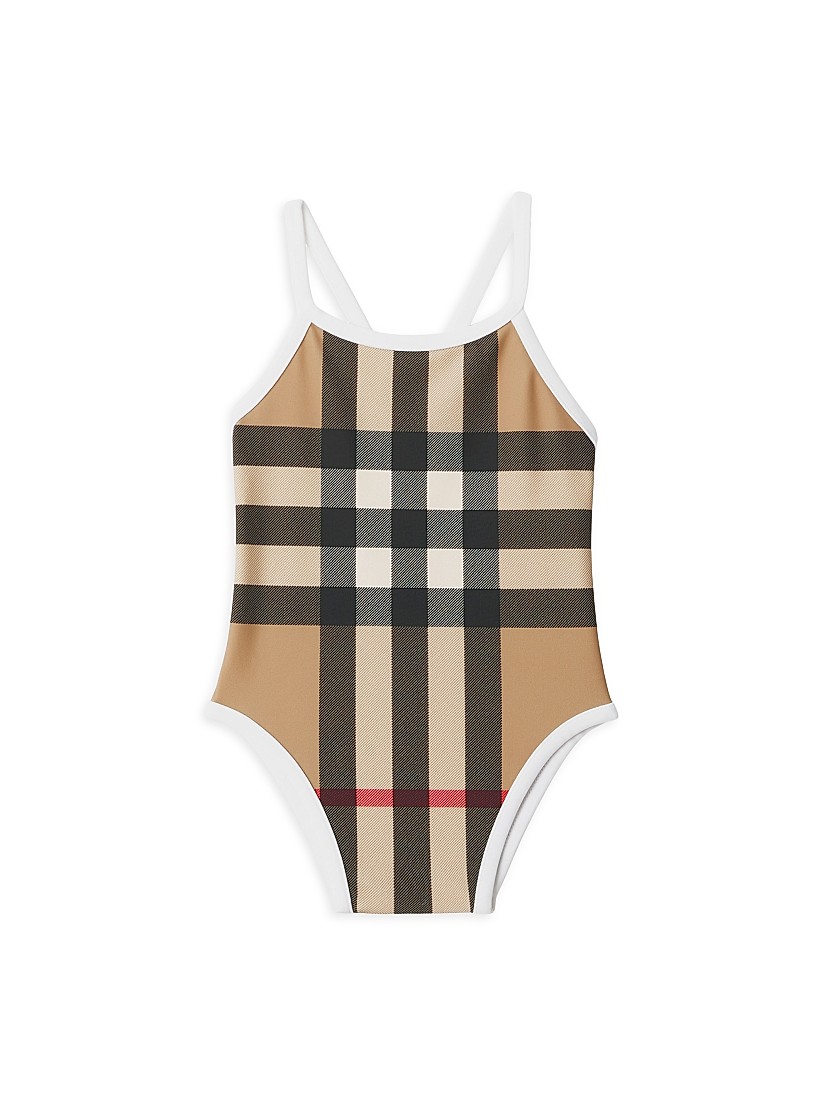 Shop Burberry Baby Girl's Mini Sandie Check One-Piece Shop Burberry Baby Girl's Mini Sandie Check One-Piece