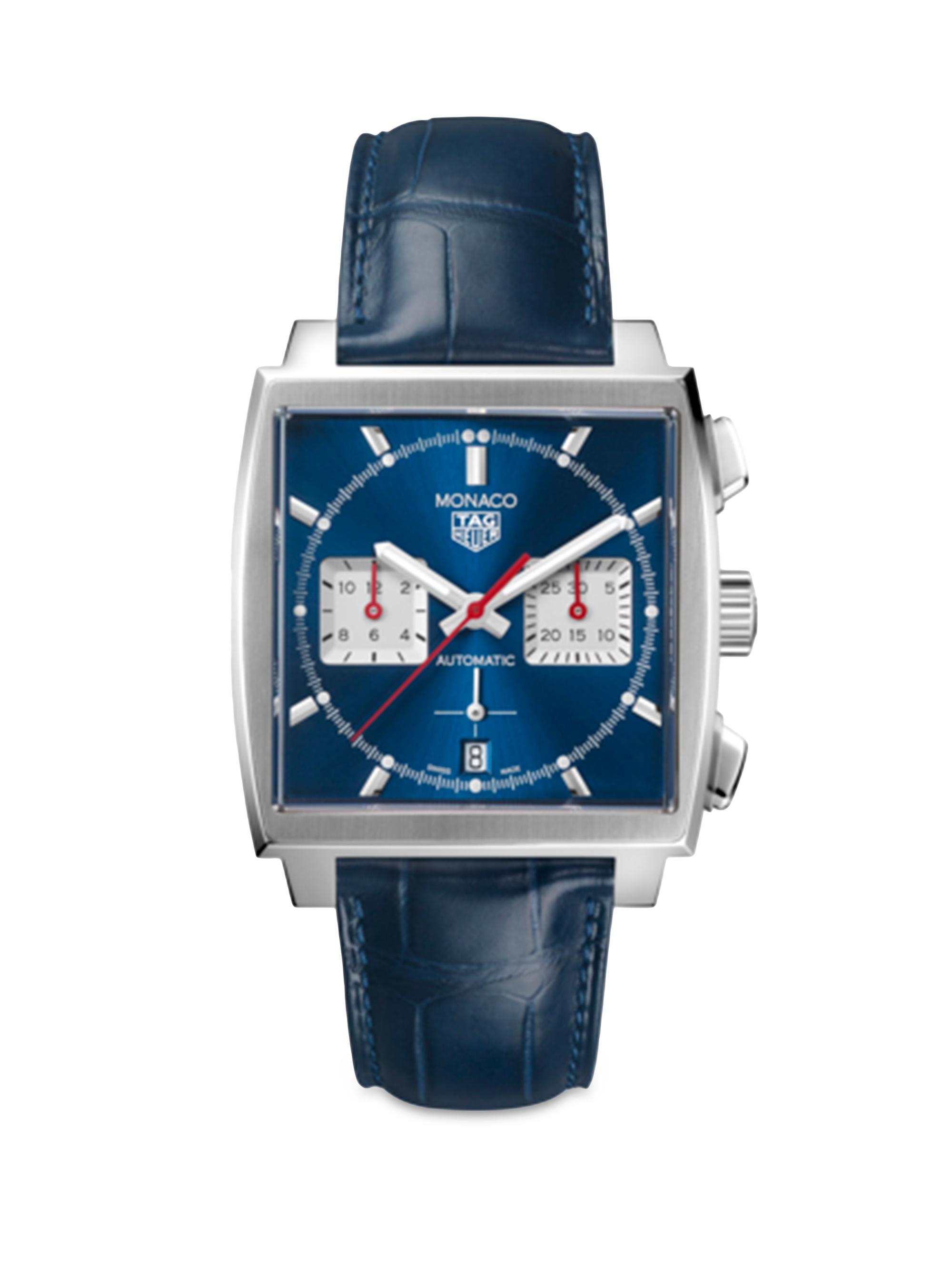 TAG Heuer Men's Monaco Stainless Steel & Blue Dial Chronograph 39MM Alligator-Strap Watch - Blue
