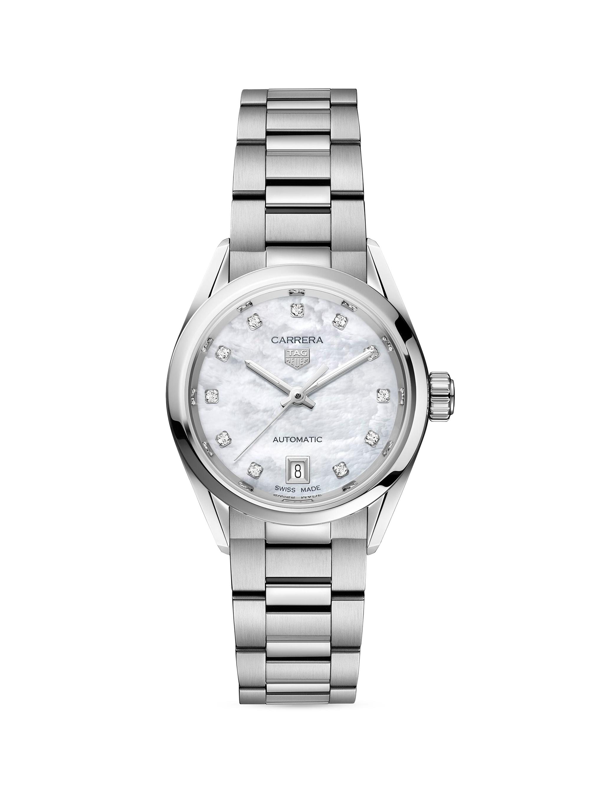 TAG Heuer Women's Carrera Stainless Steel, Mother-Of-Pearl Dial & Diamond Automatic 29MM Bracelet Watch - Silver