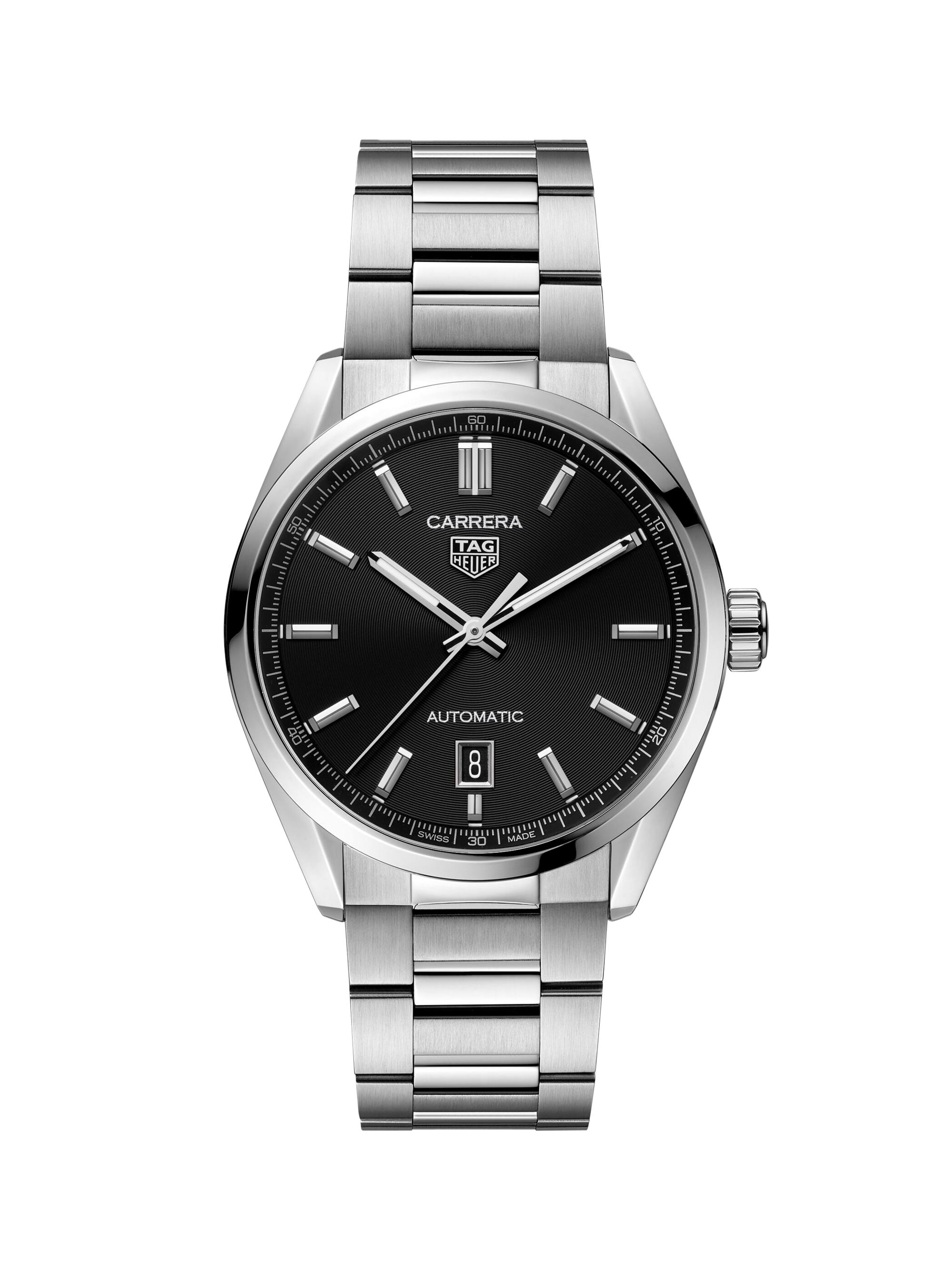 TAG Heuer Carrera Stainless Steel & Black Dial Automatic 39MM Bracelet Watch - Silver