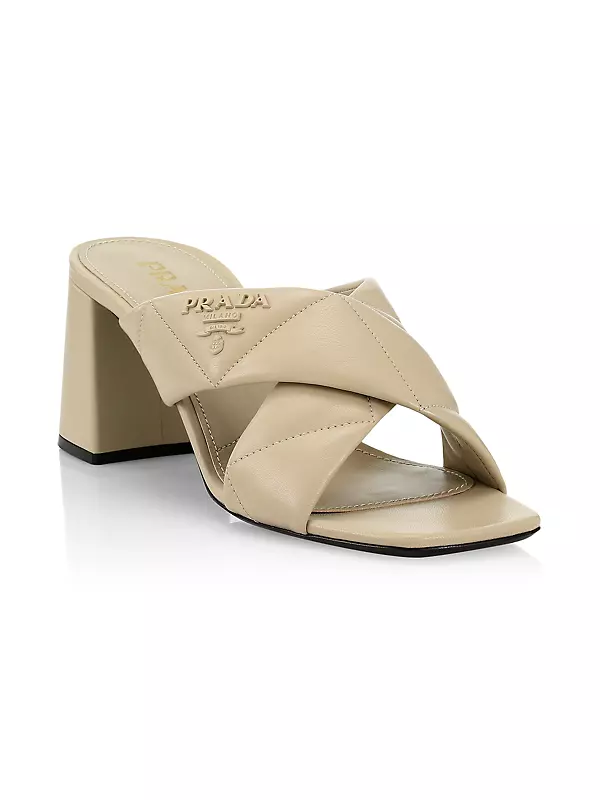 Prada 65mm Saffiano Leather Block-Heel Mule Sandals