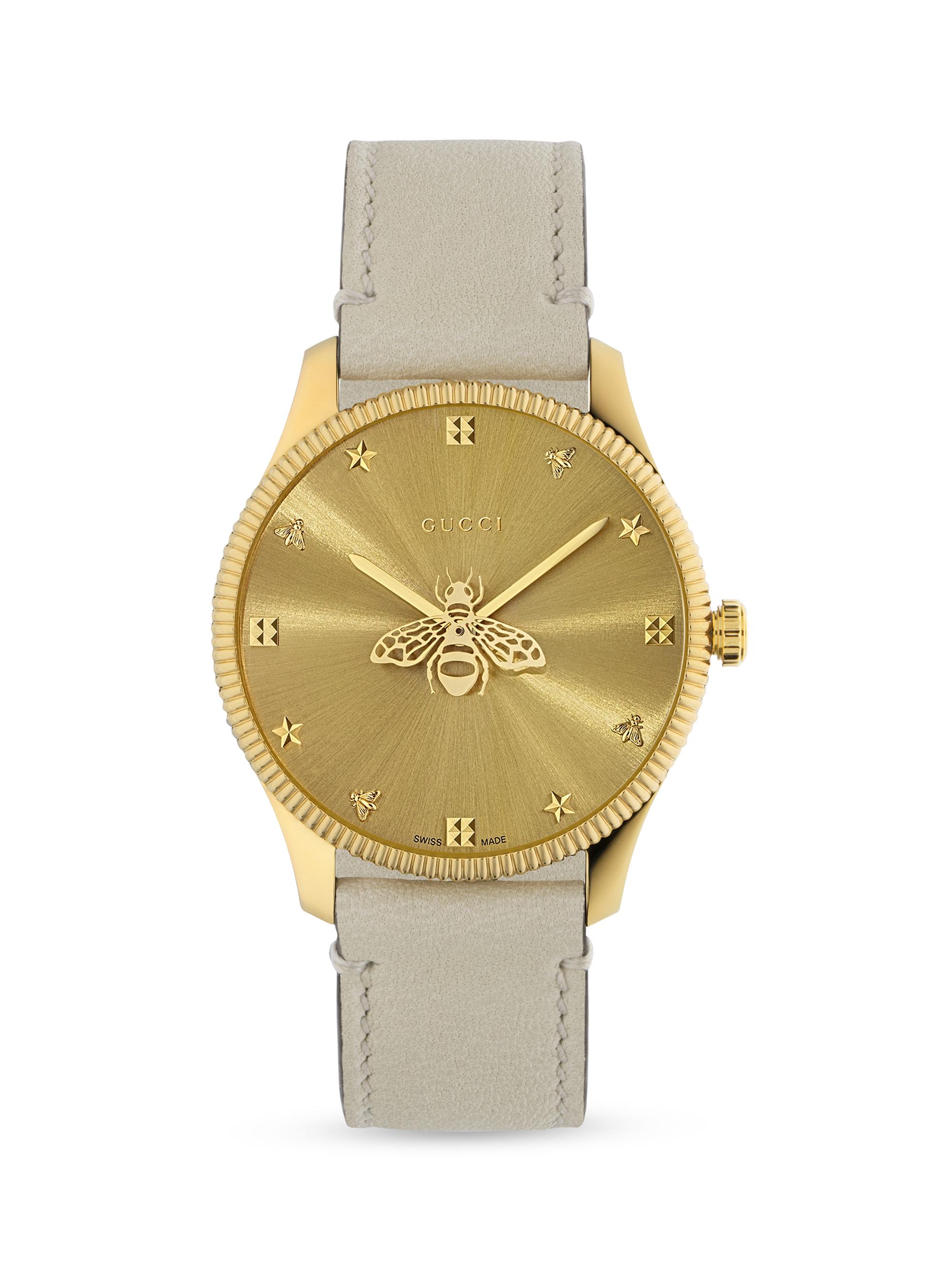 Gucci G-Timeless Yellow Gold PVD Leather Strap Watch Saks