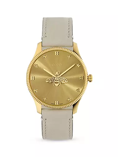 G-Timeless Yellow Gold PVD & Leather Strap Watch