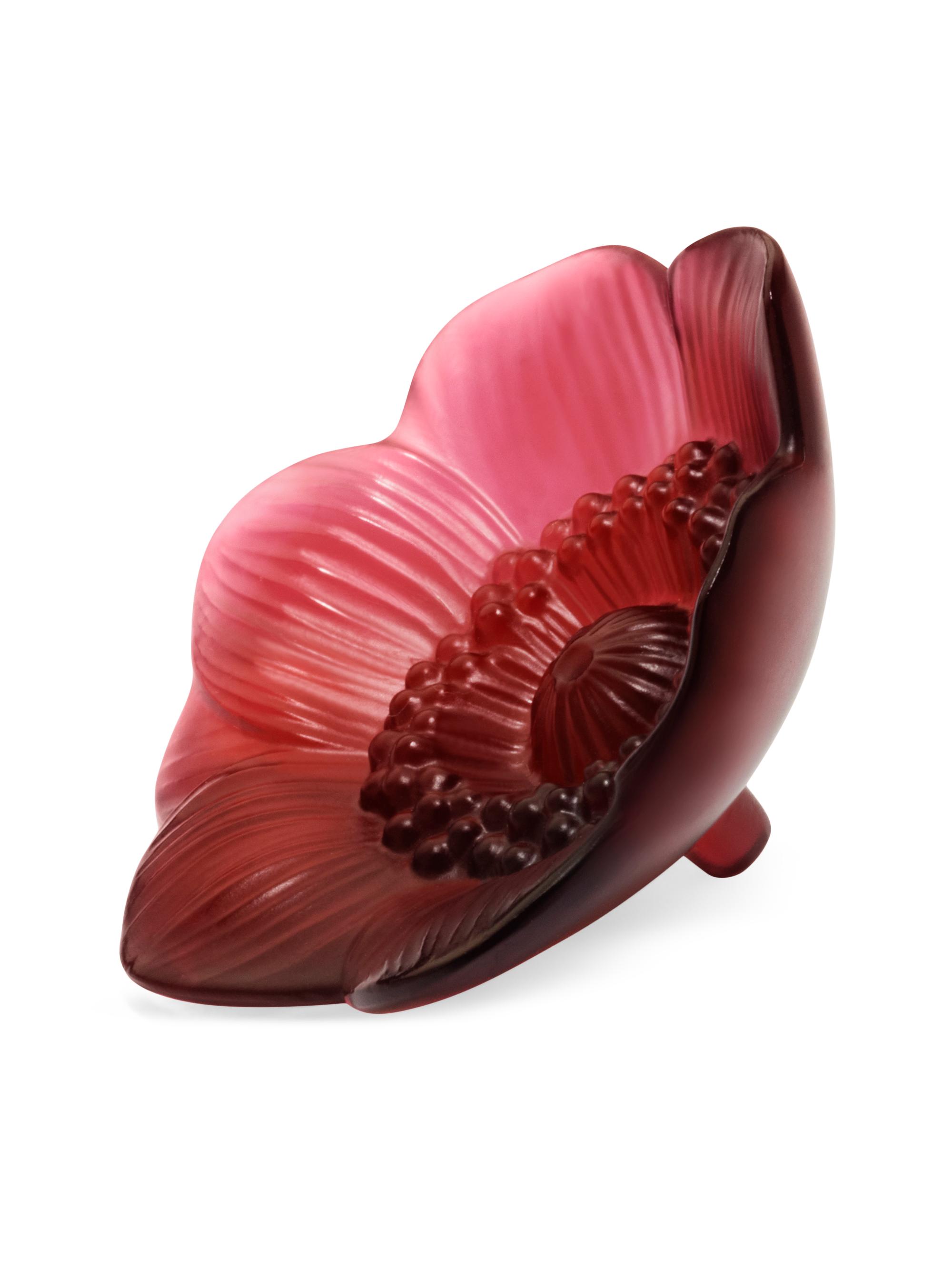 Lalique Anemone Crystal Sculpture - Red