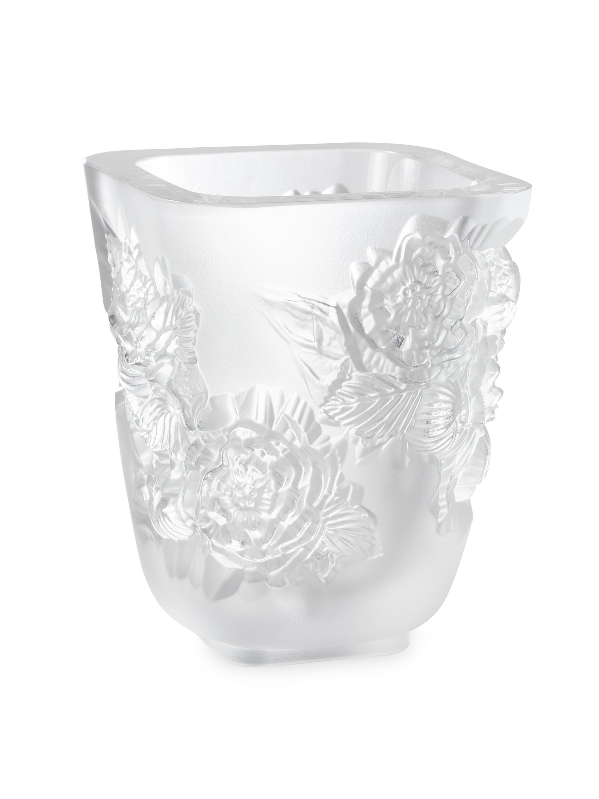 Lalique Pivoines Small Crystal Vase - Clear