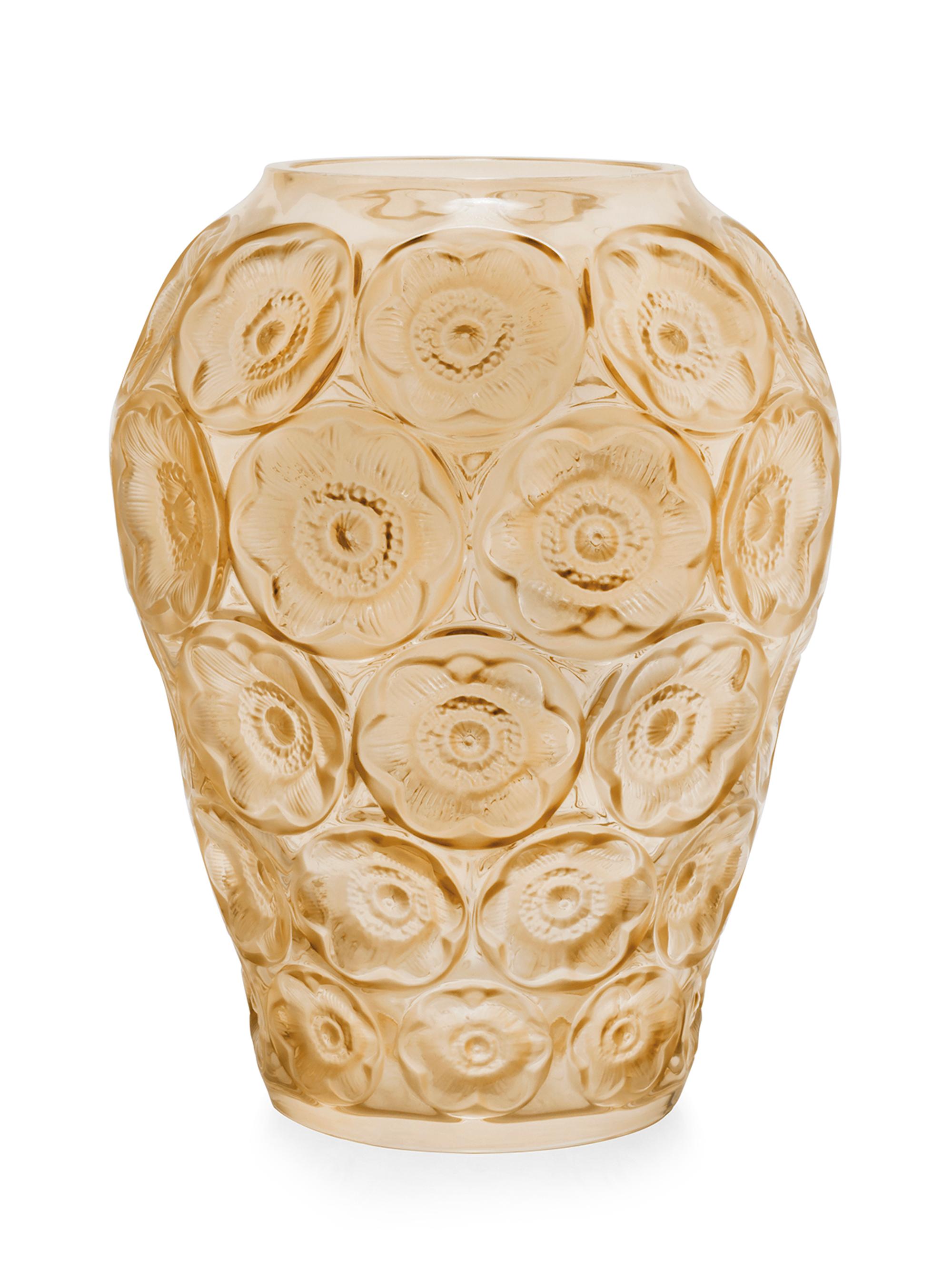 Lalique Anemone Crystal Vase - Gold