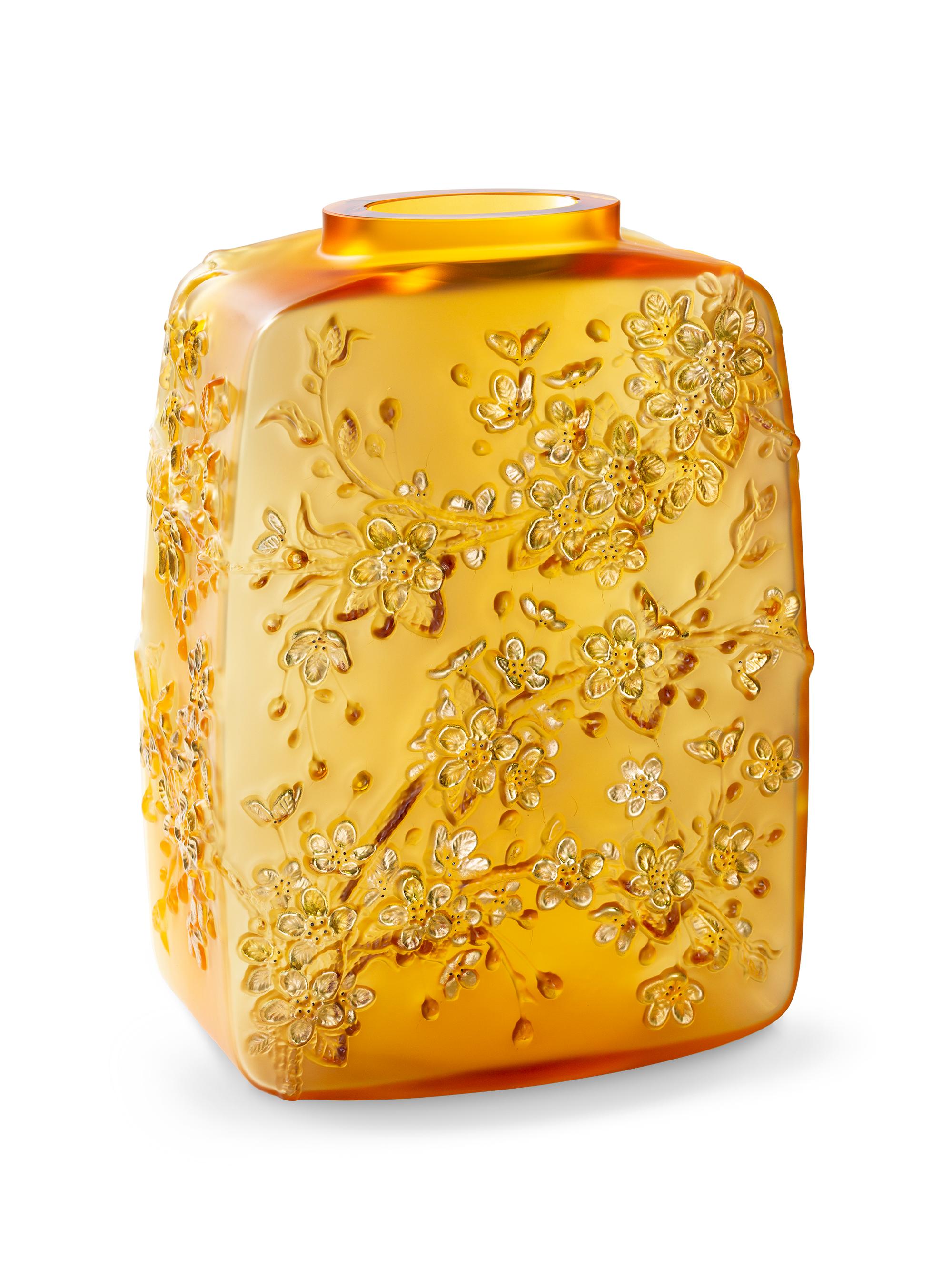 Lalique Fleurs De Cerisier Crystal Vase - Clear