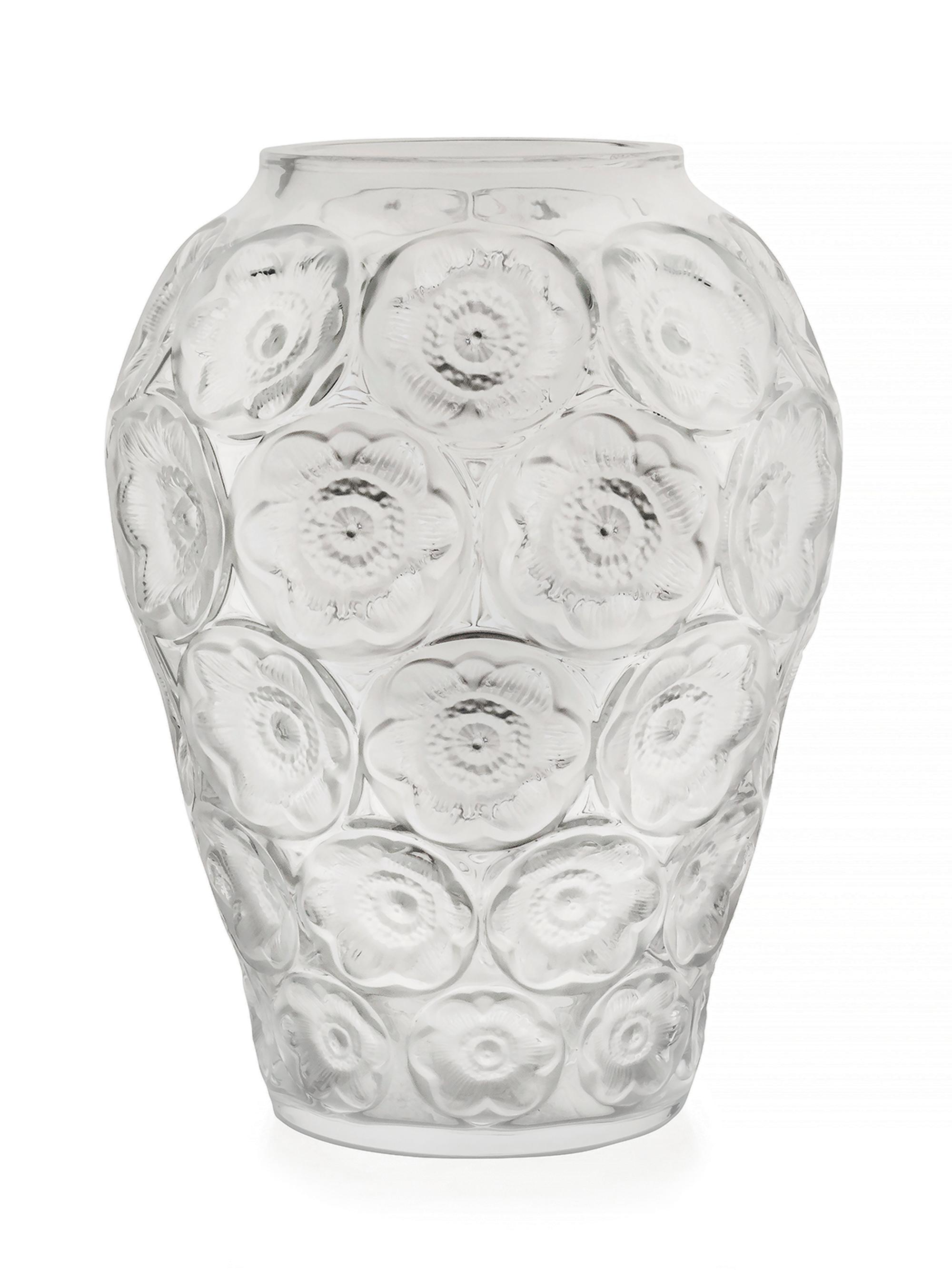 Lalique Anemone Crystal Vase - Clear