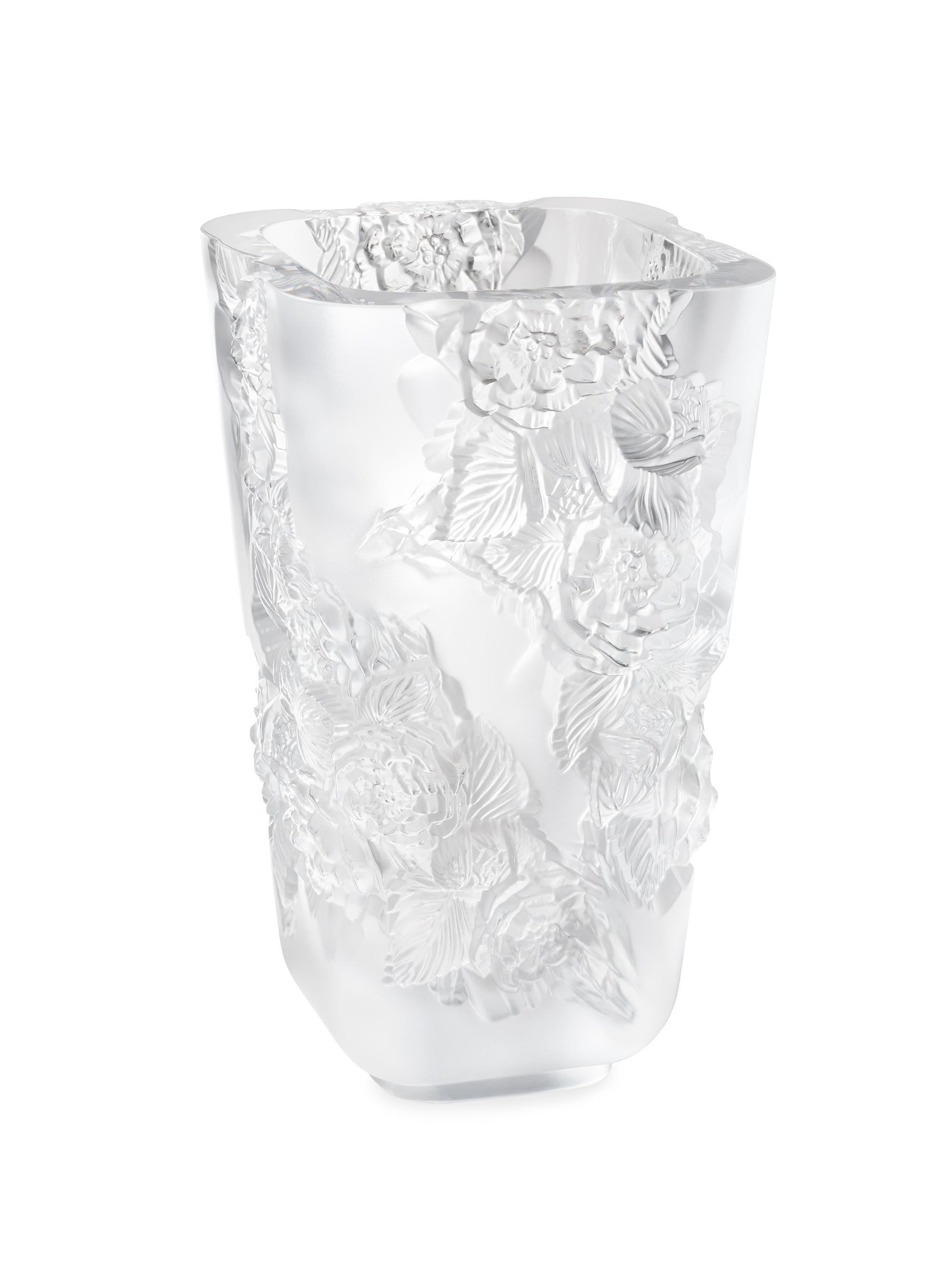 Lalique Pivoines Large Crystal Vase - Clear