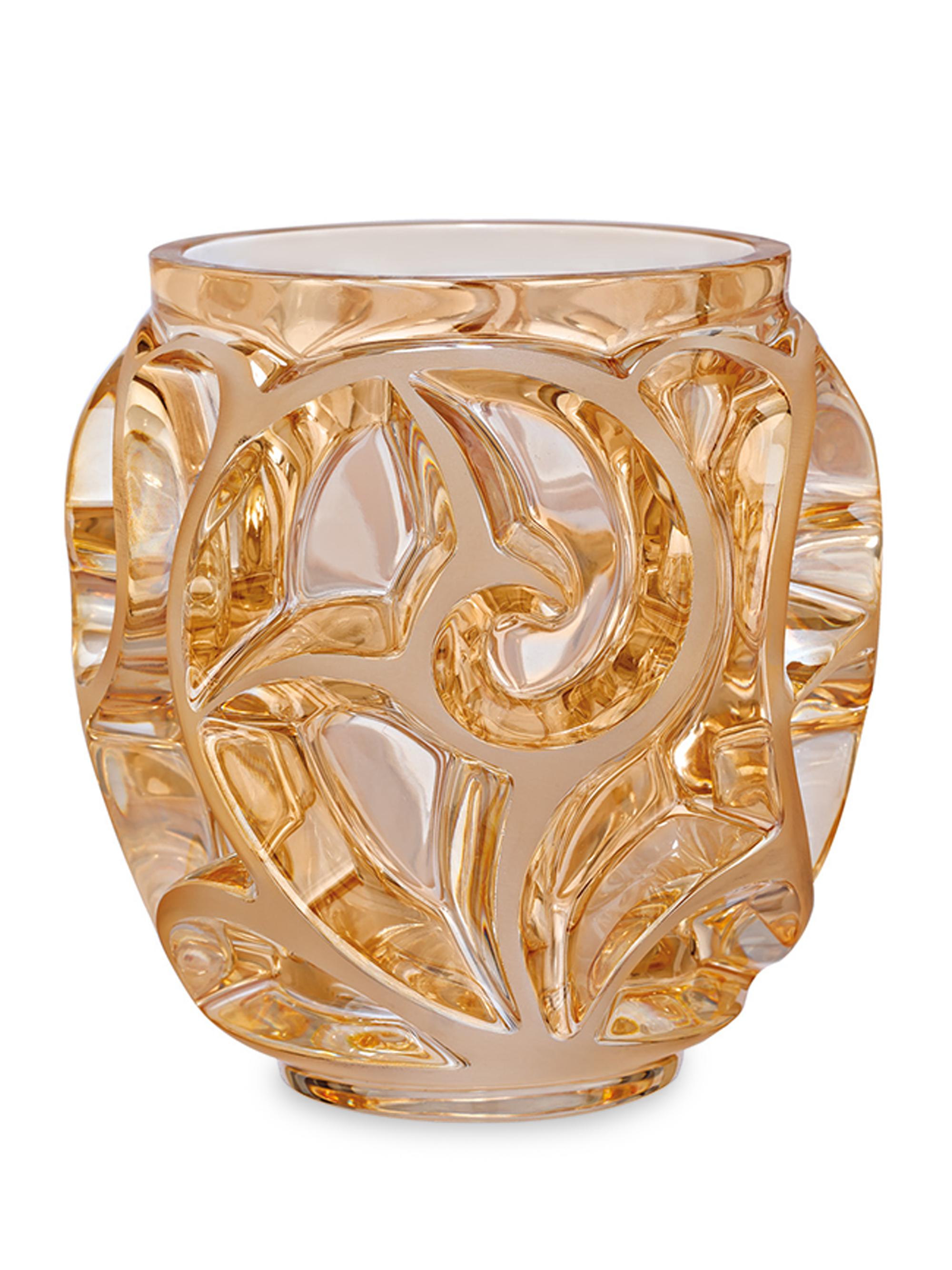 Lalique Tourbillons Small Crystal Vase - Gold