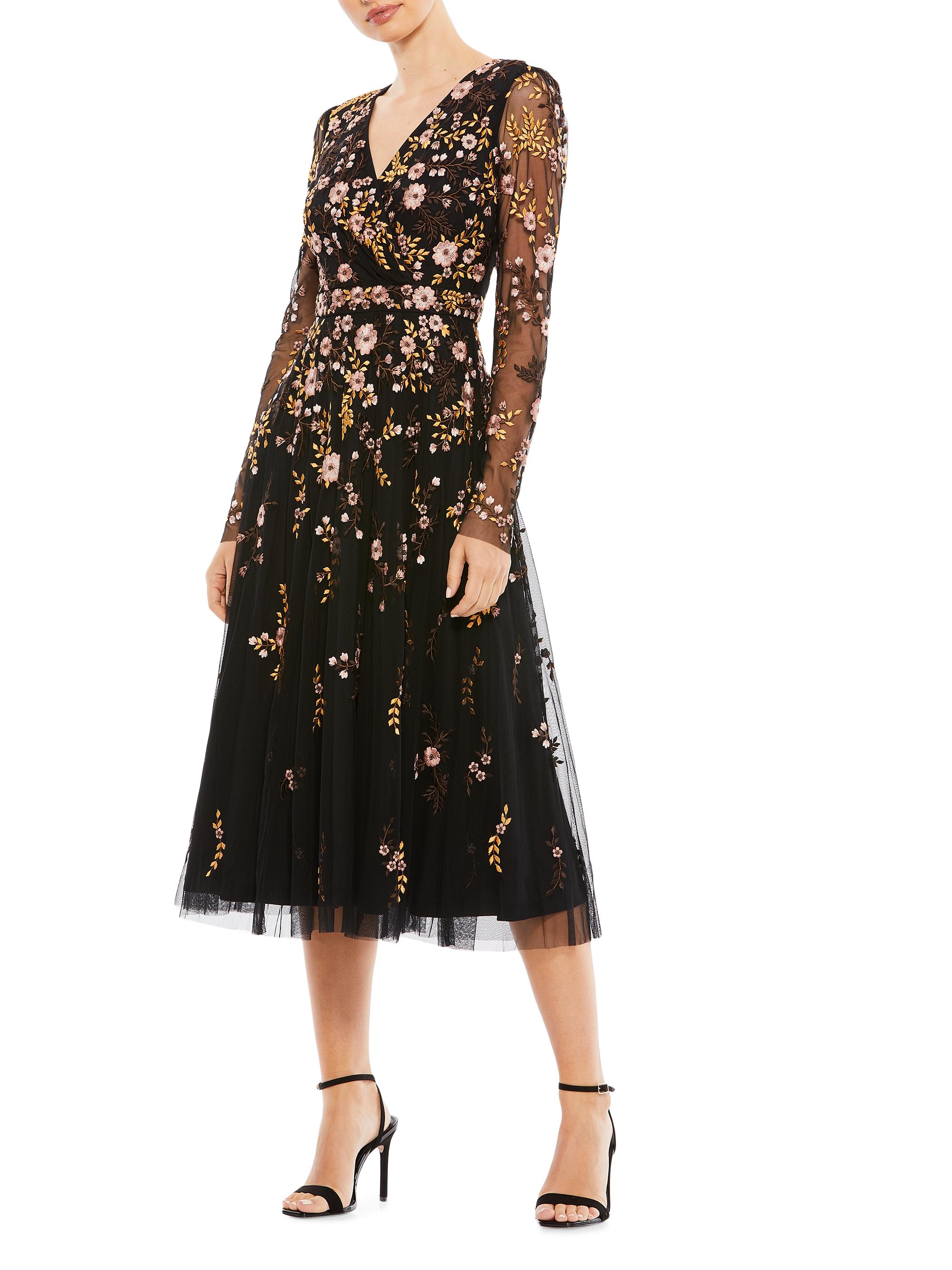 Mac Duggal Women's Embroidered Floral Midi Dress - Black Multi