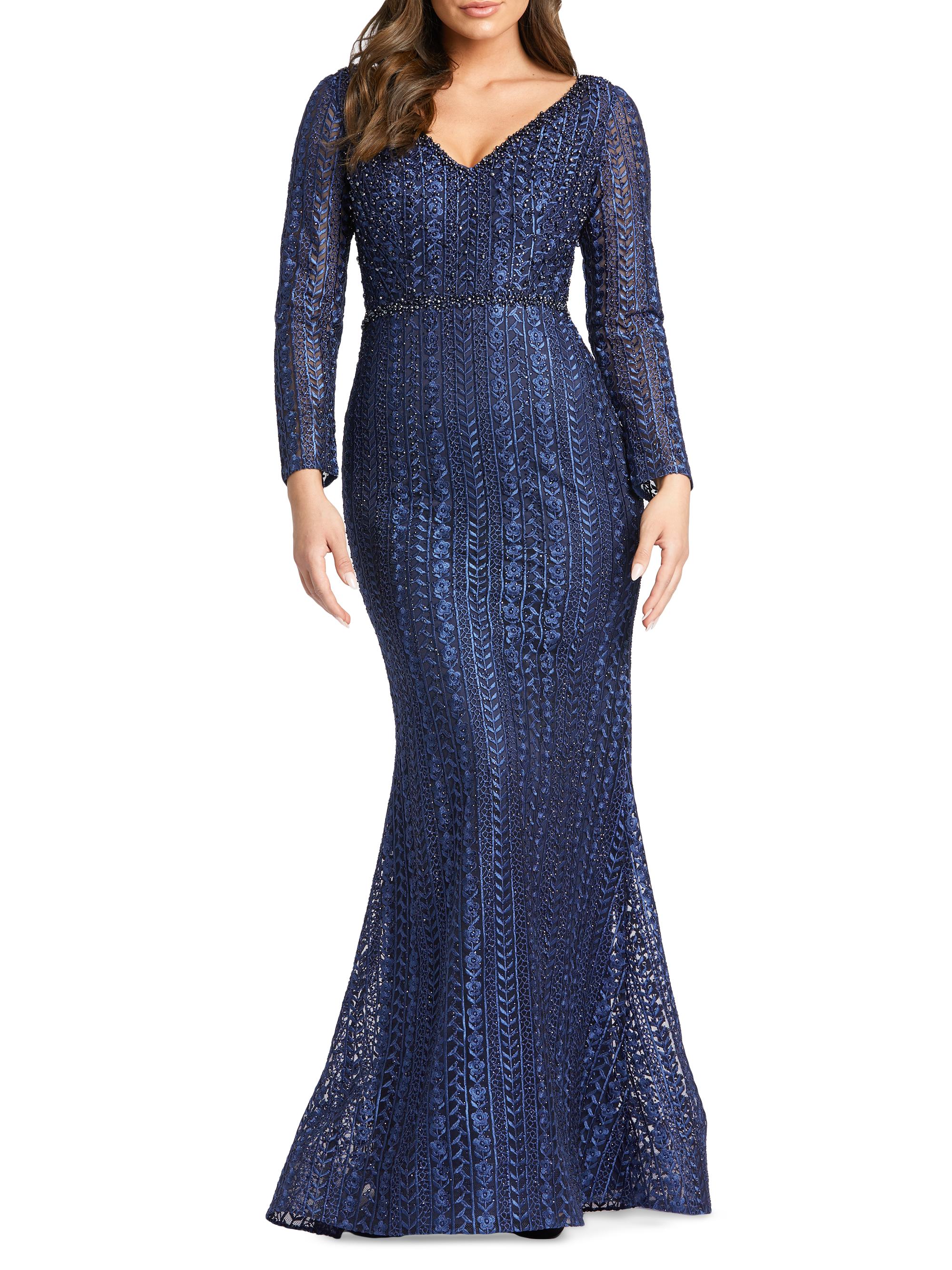 Mac Duggal Women's Embroidered Beaded V-Neck Gown - Midnight