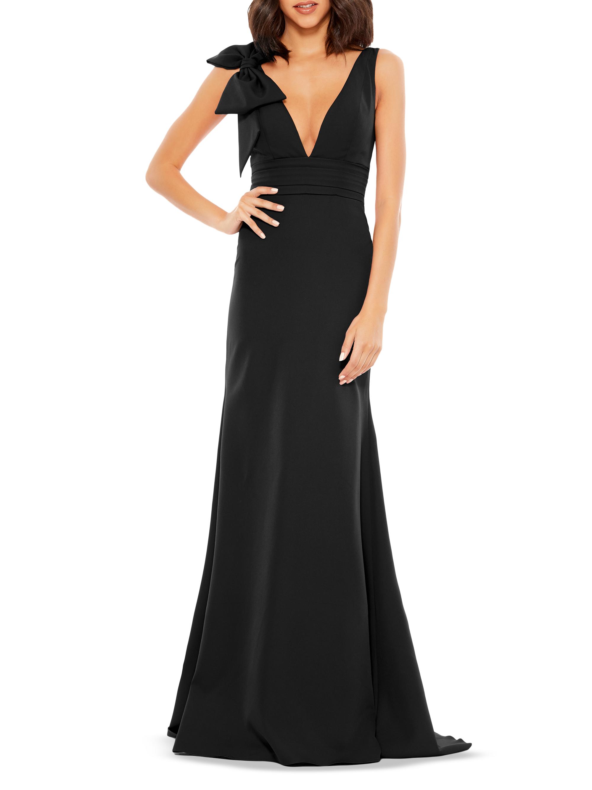 Mac Duggal Sleeveless V Neck Bow Detail Mermaid Gown Black Size 8 Mac Duggal Bow V-Neck A-Line Gown | Saks Fifth Avenue