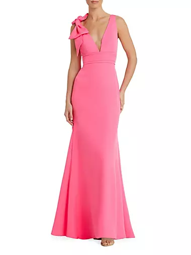 Women's soft and light pink high low satin evening gown with
