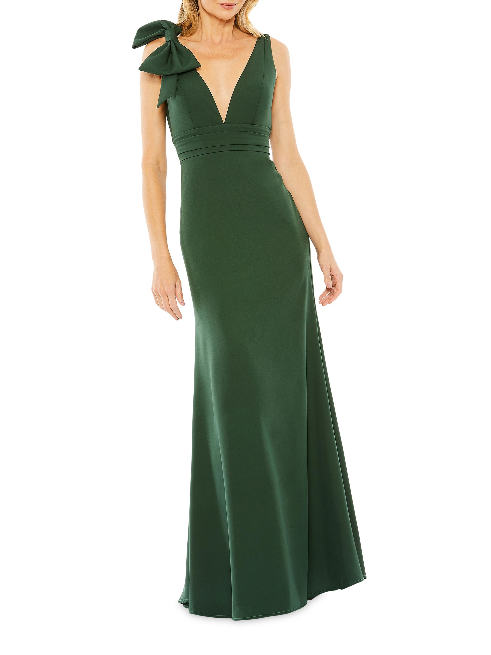 Mac Duggal Women's Bow V-Neck A-Line Gown - Emerald