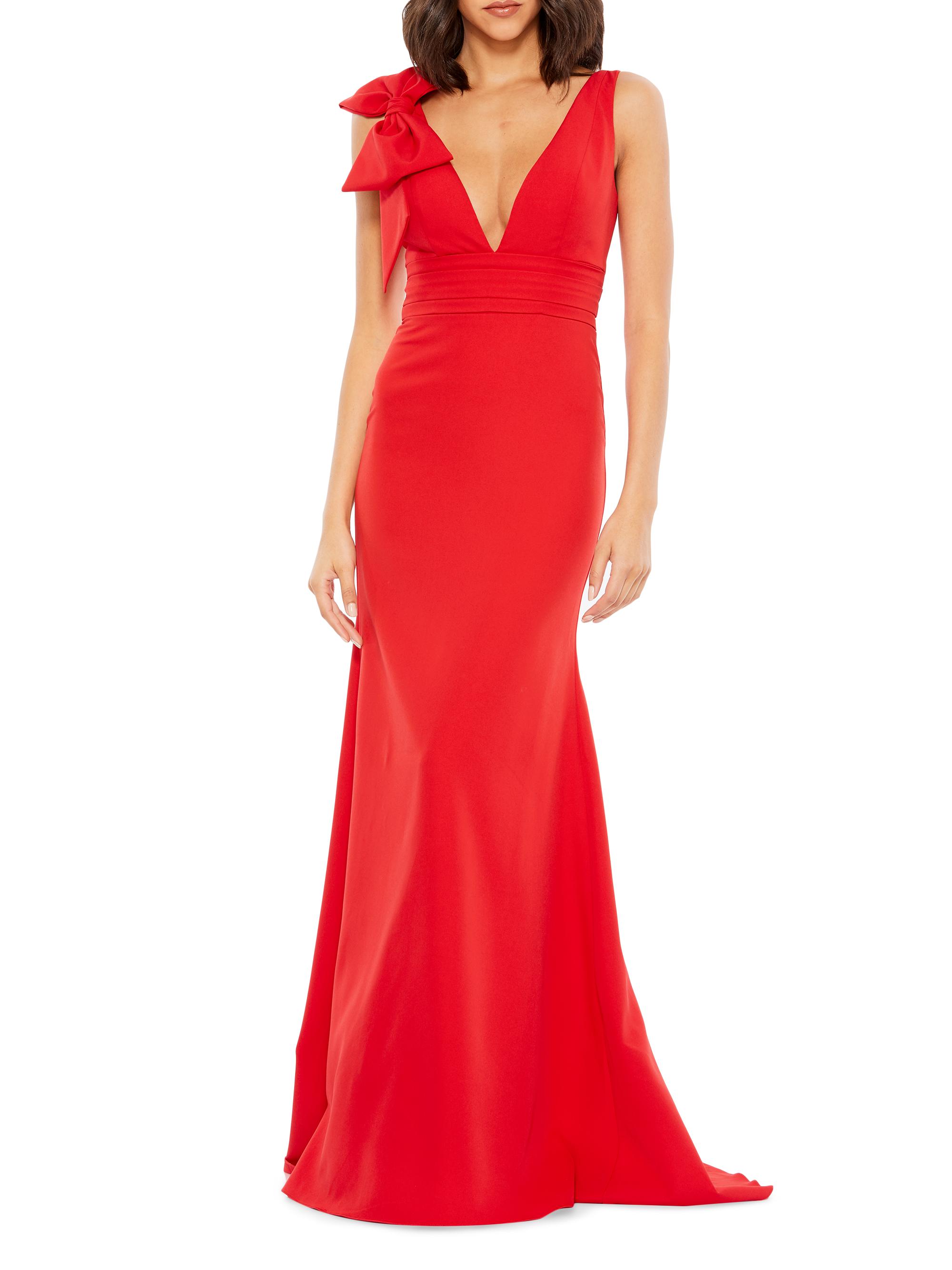 Bow V-Neck A-Line Gown