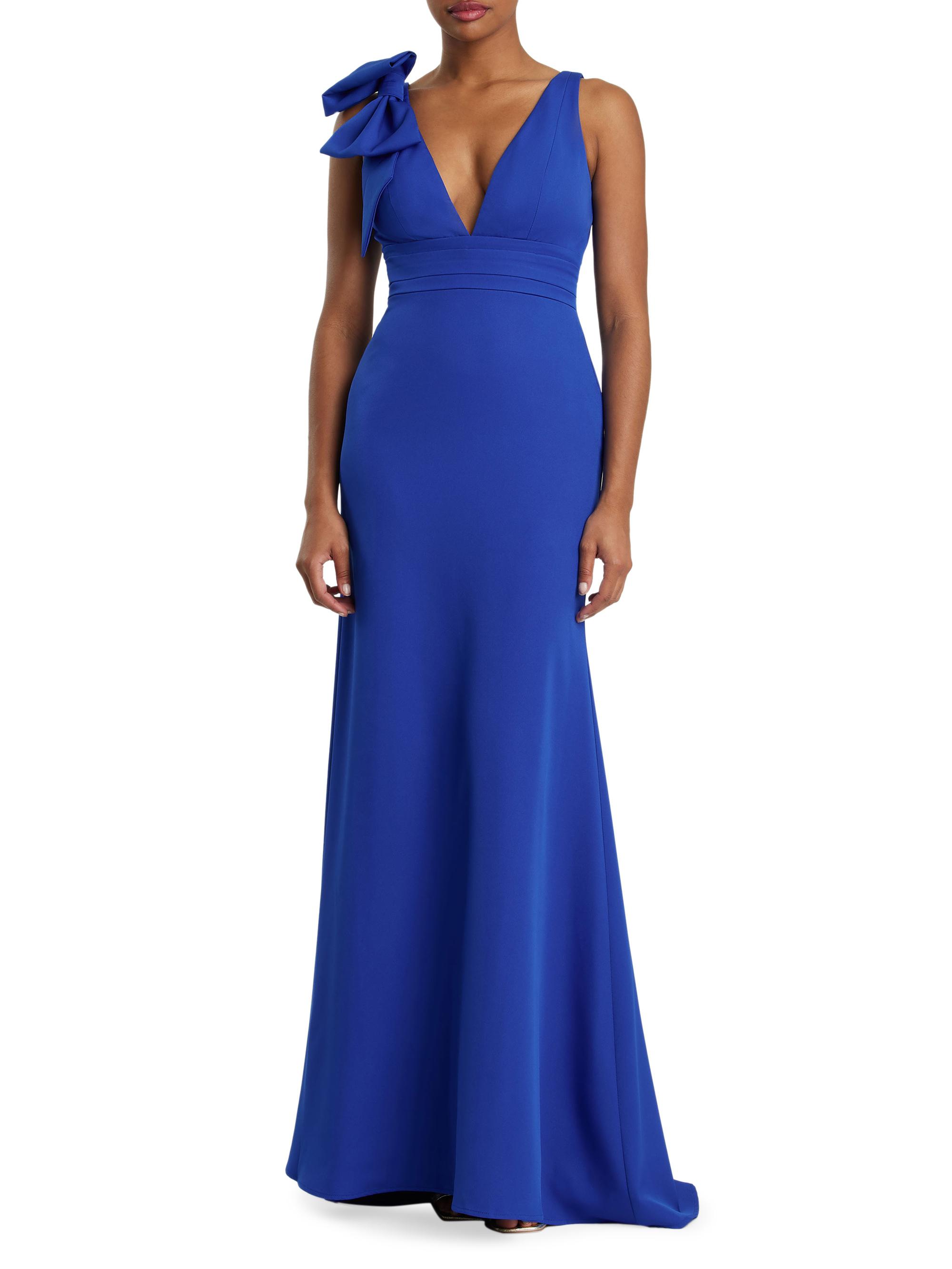 Mac Duggal Women's Bow V-Neck A-Line Gown - Royal Blue