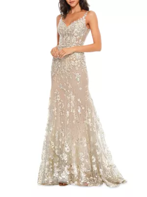 Mac Duggal Women's Floral Embellished Sheath Gown - Beige Multi