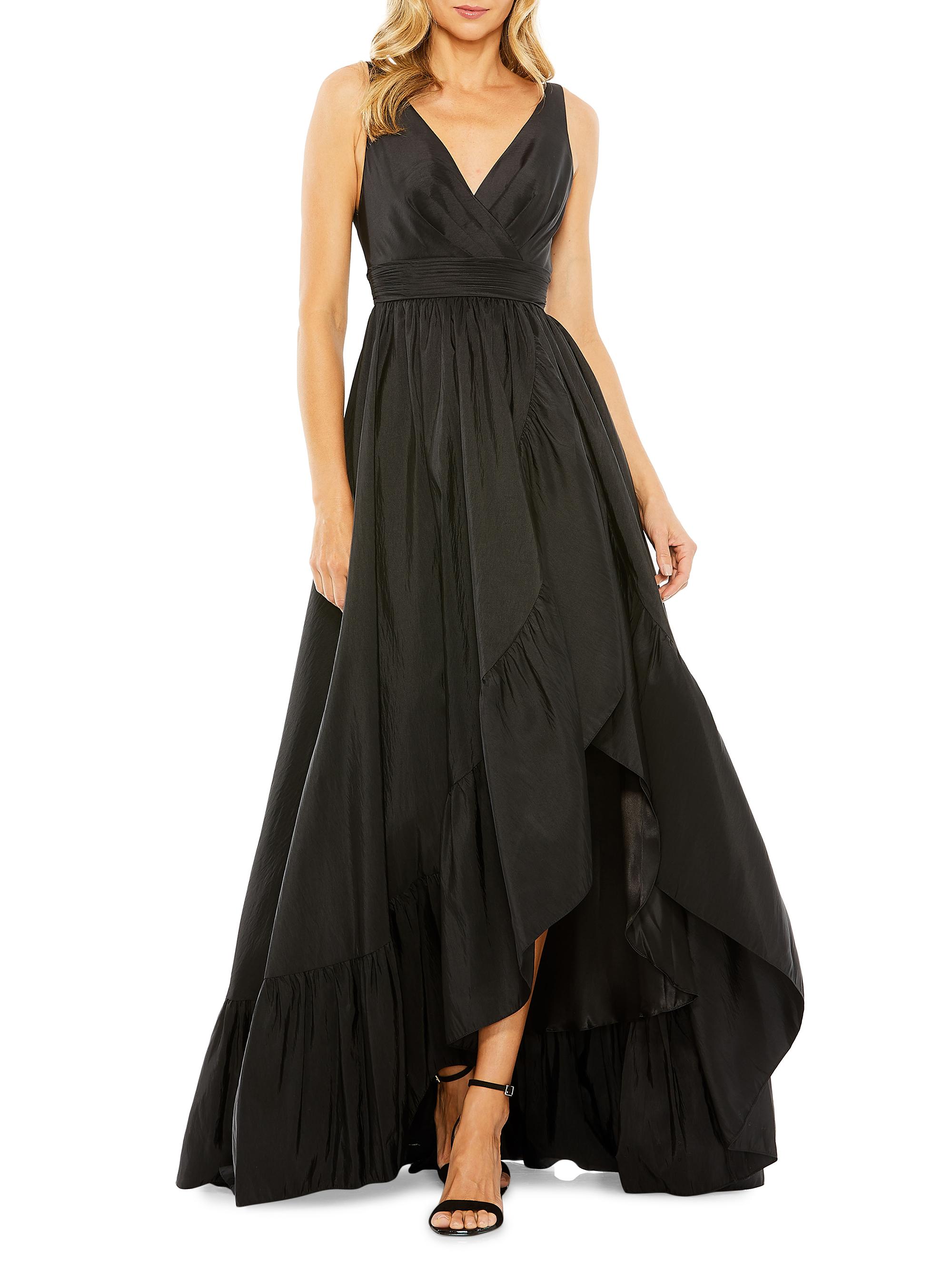 Mac Duggal Women's Satin Flounce V-Neck Gown - Black