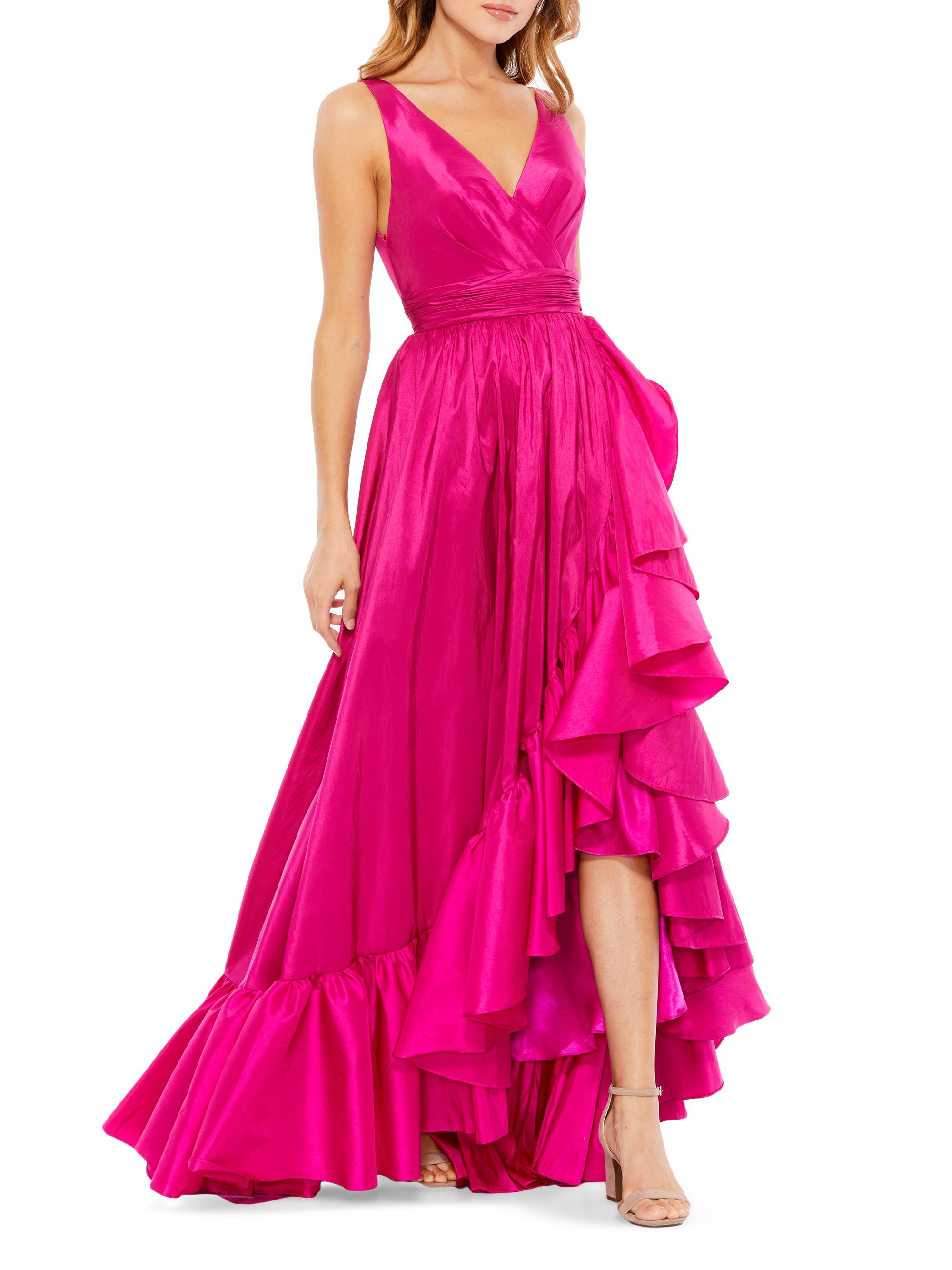 Mac Duggal Women's Satin Flounce V-Neck Gown - Magenta