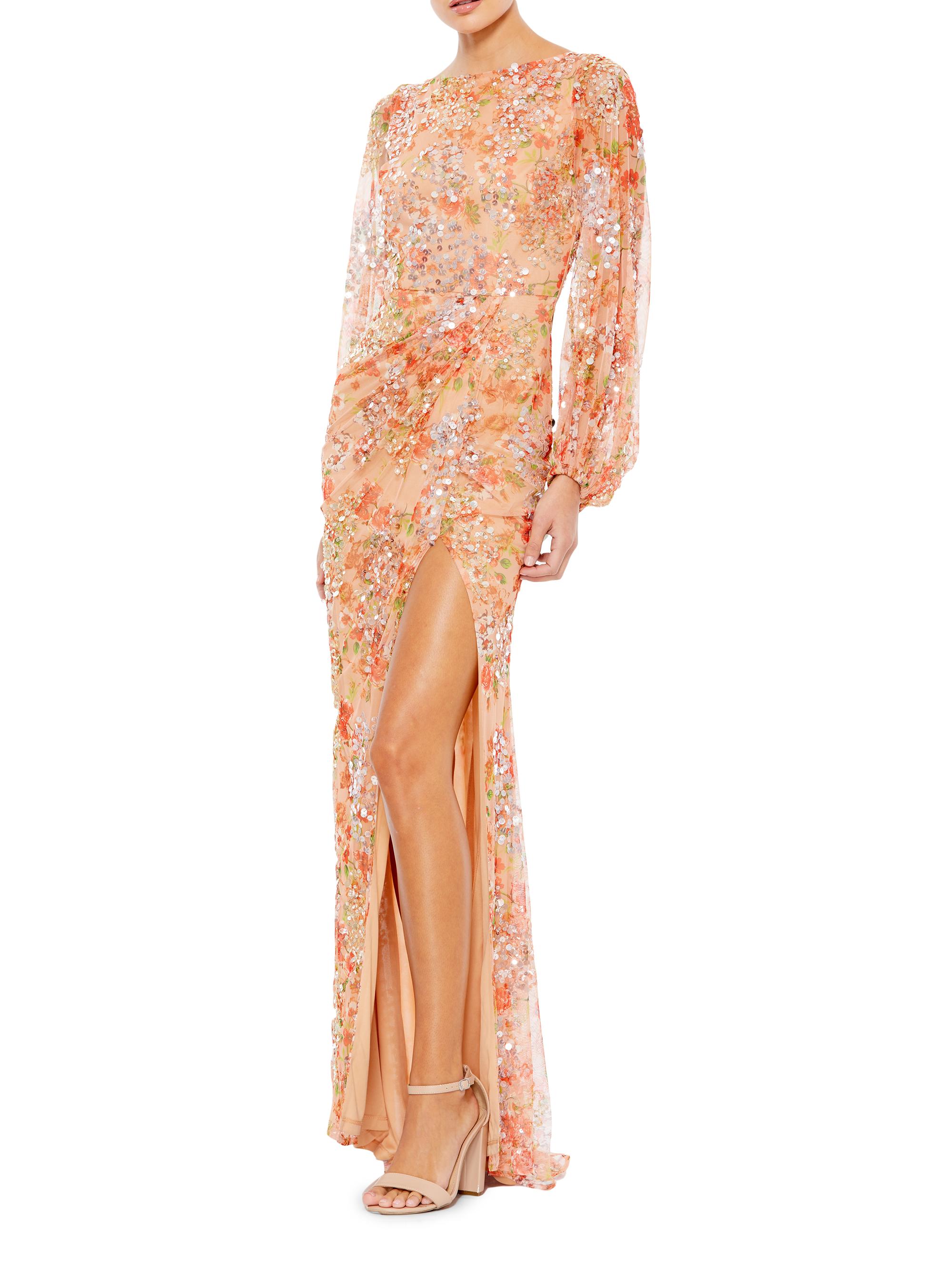 Mac Duggal Women's Bishop Sleeve Column Gown - Apricot