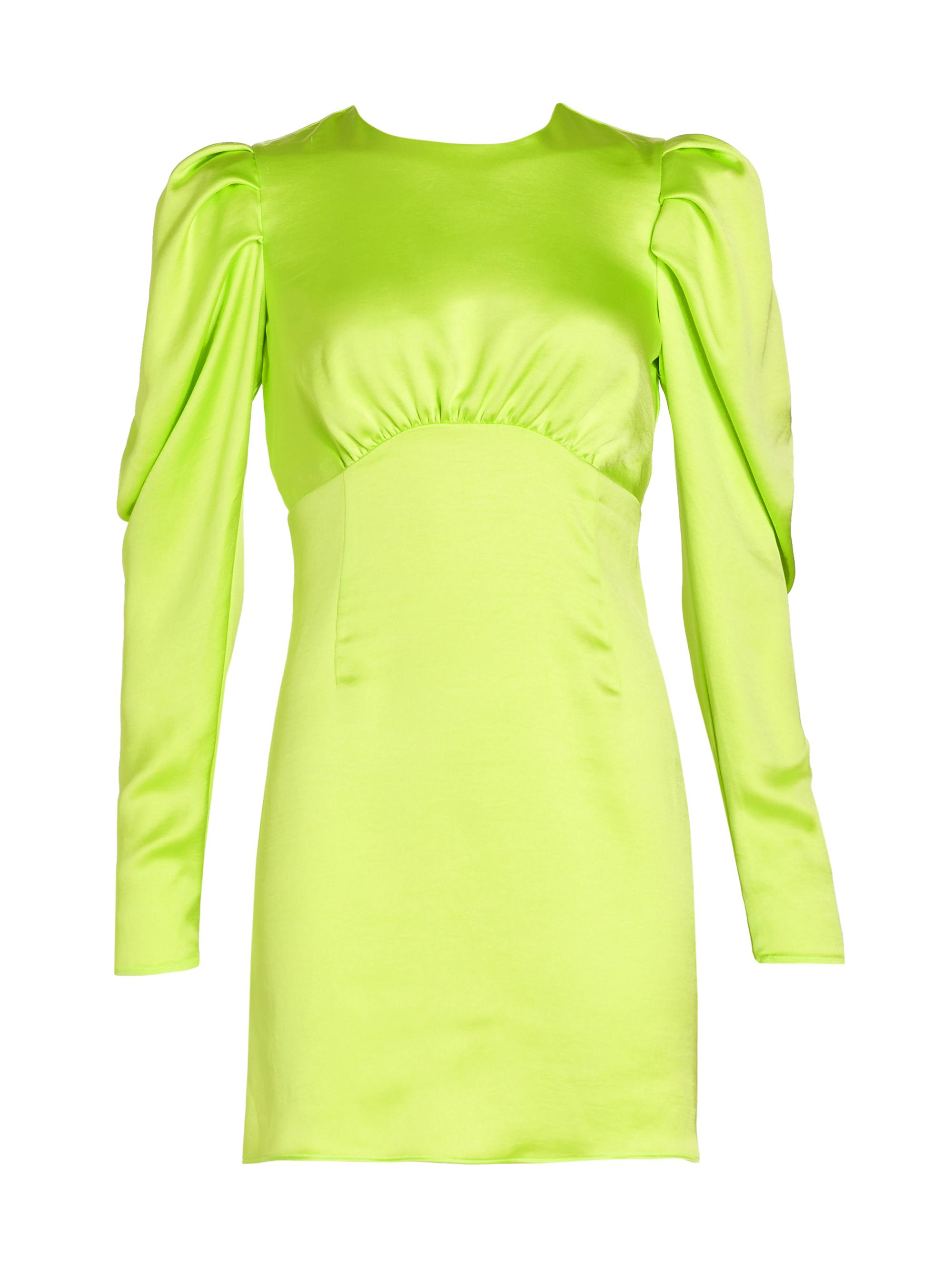 Andamane Women's Hope Satin Puff-Sleeve Minidress - Lime