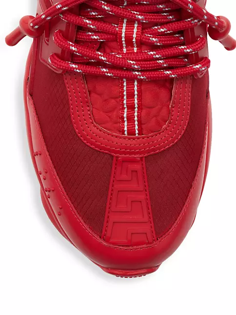 Versace Burgundy Chain Reaction Mesh Velvet Sneakers in Red for