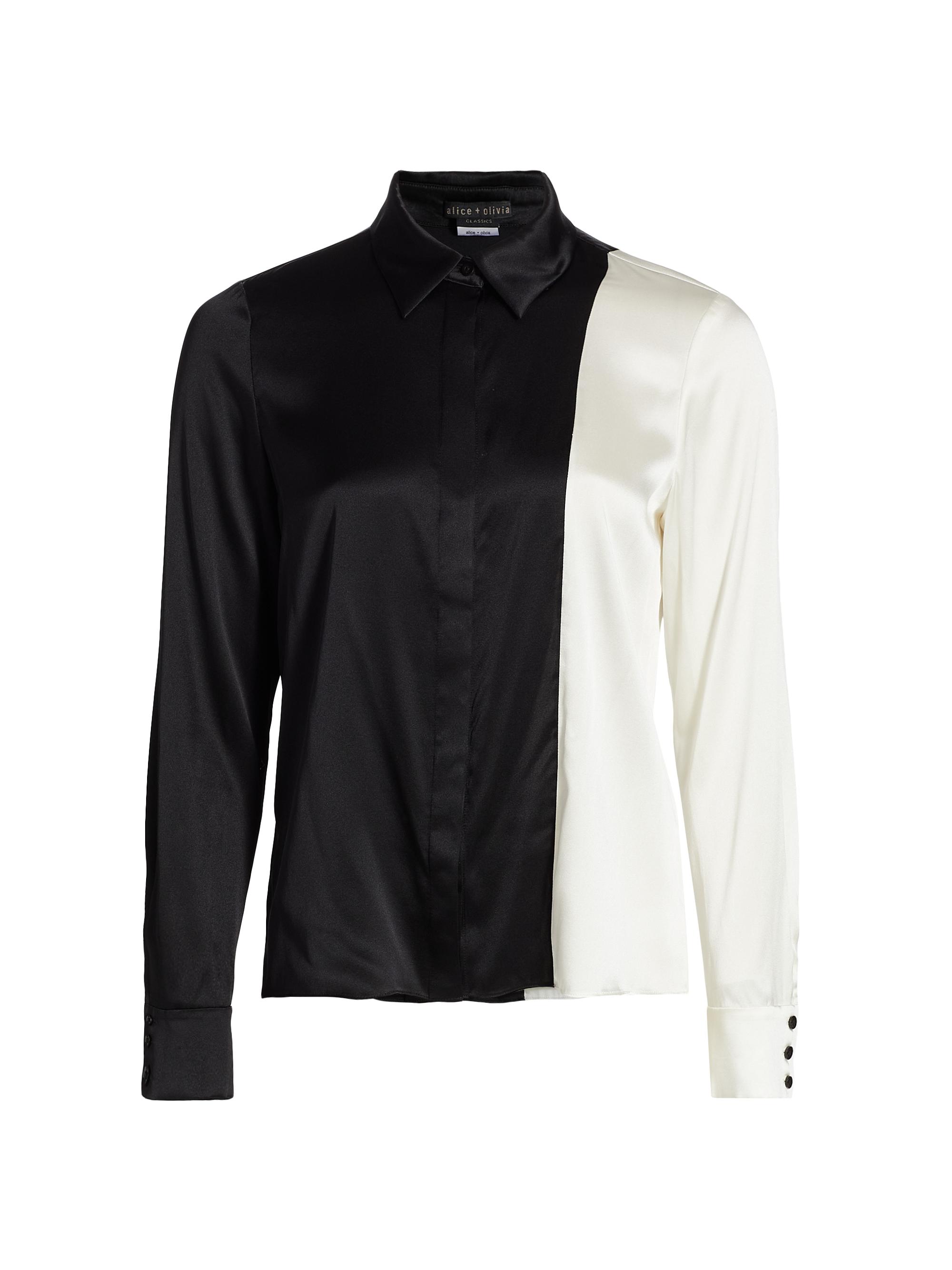 Alice + Olivia Women's Willa Combo Silk Shirt - Black Off White