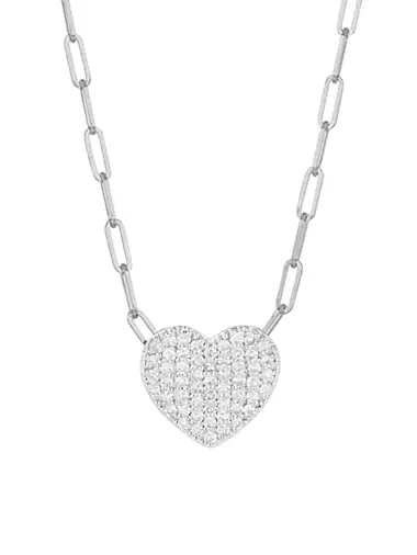 14K White Gold & Diamond Mini Heart Pendant Necklace