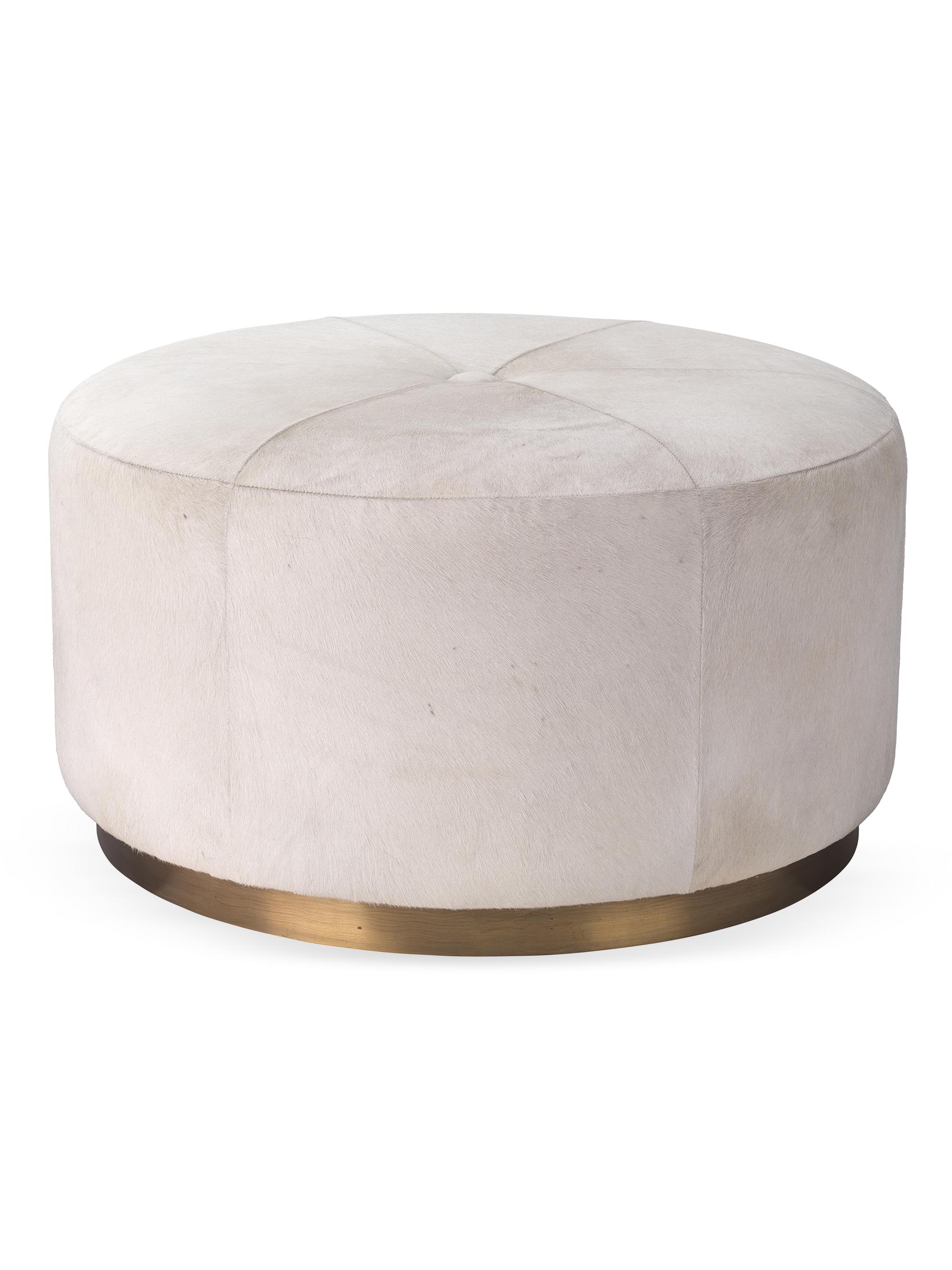 Jamie Young Co. Thackeray Large Round Pouf - White Hide