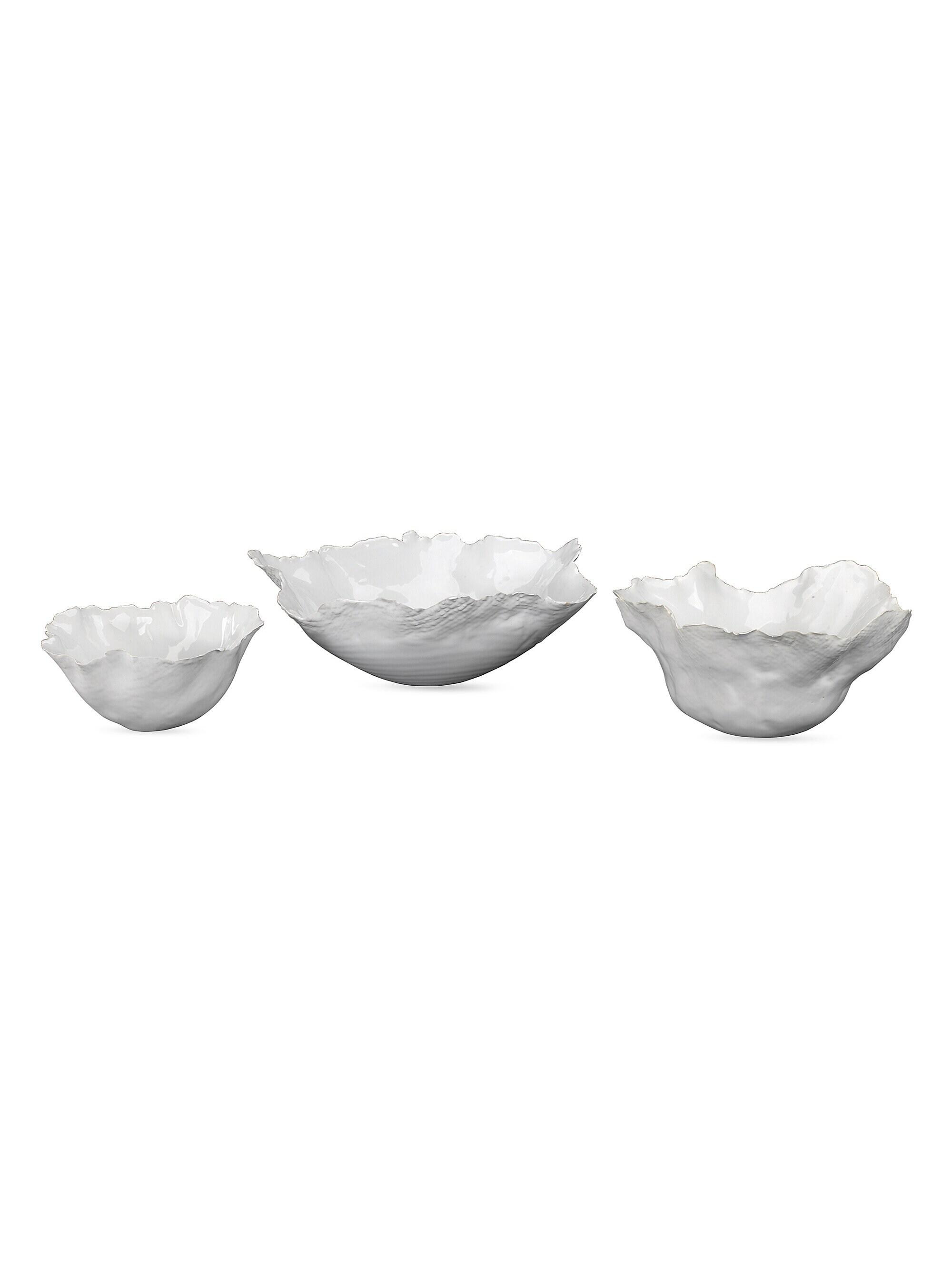 Jamie Young Co. Fleur White Three-Piece Ceramic Bowl Set - White Cera