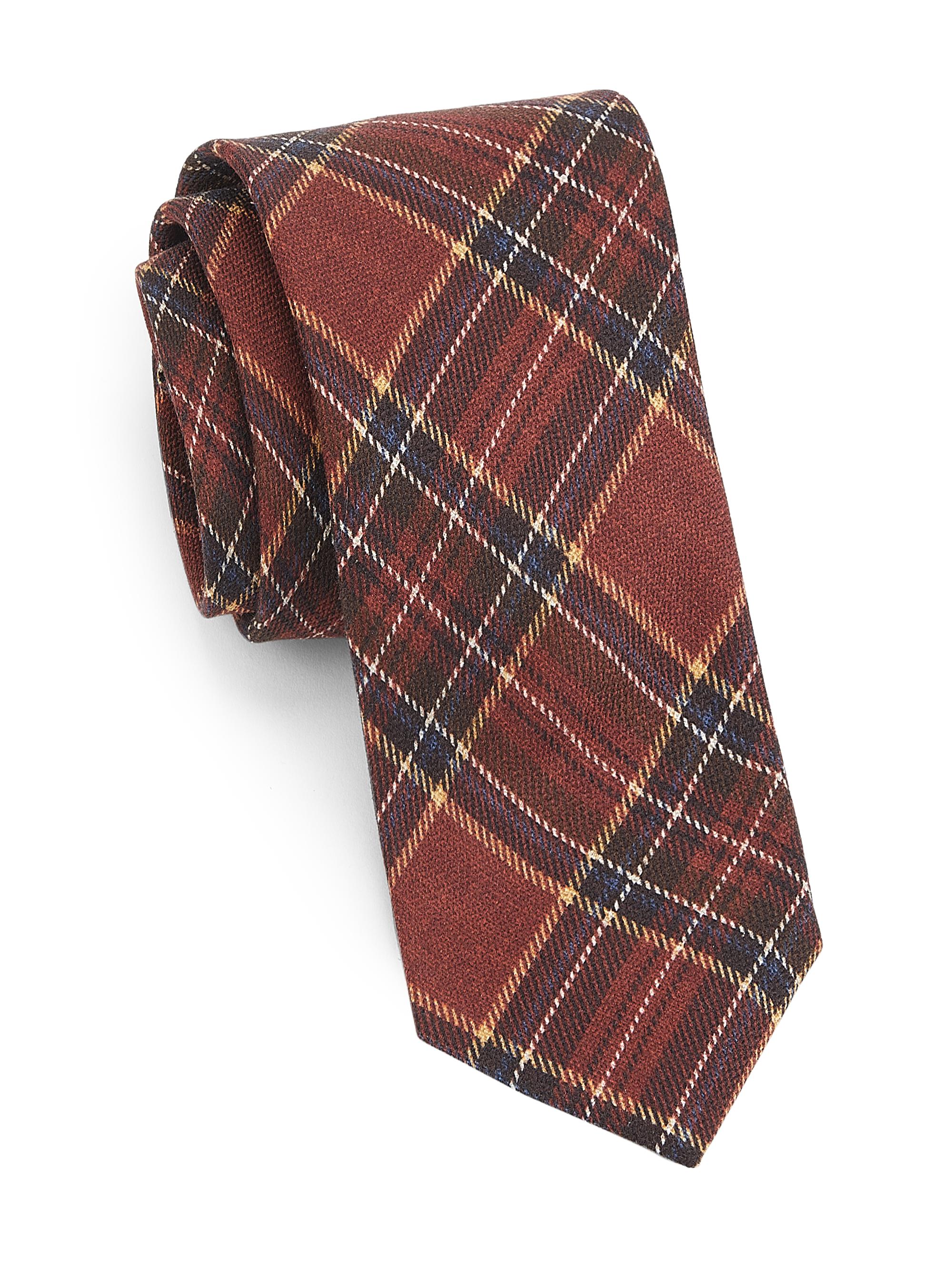 Saks Fifth Avenue Men's COLLECTION Plaid Print Tie - Orange