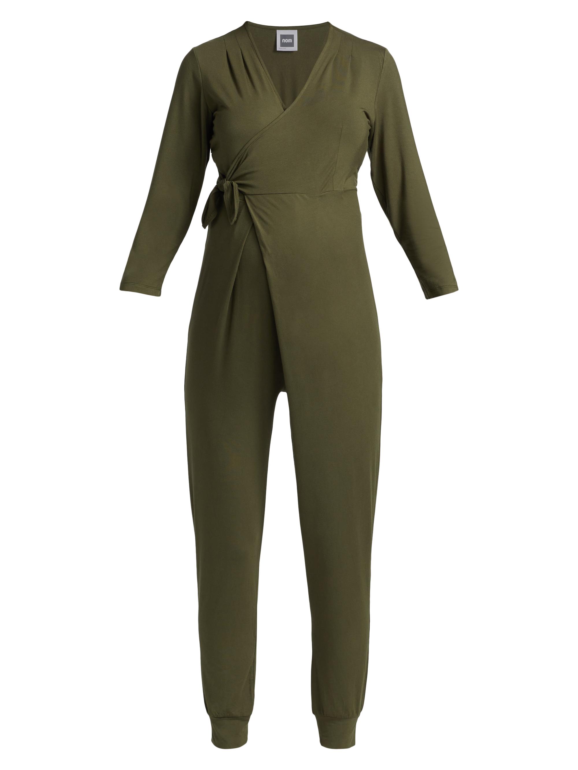 Nom Maternity Women's Amabella Three-Quarter-Sleeve Maternity Wrap Jumpsuit - Olive