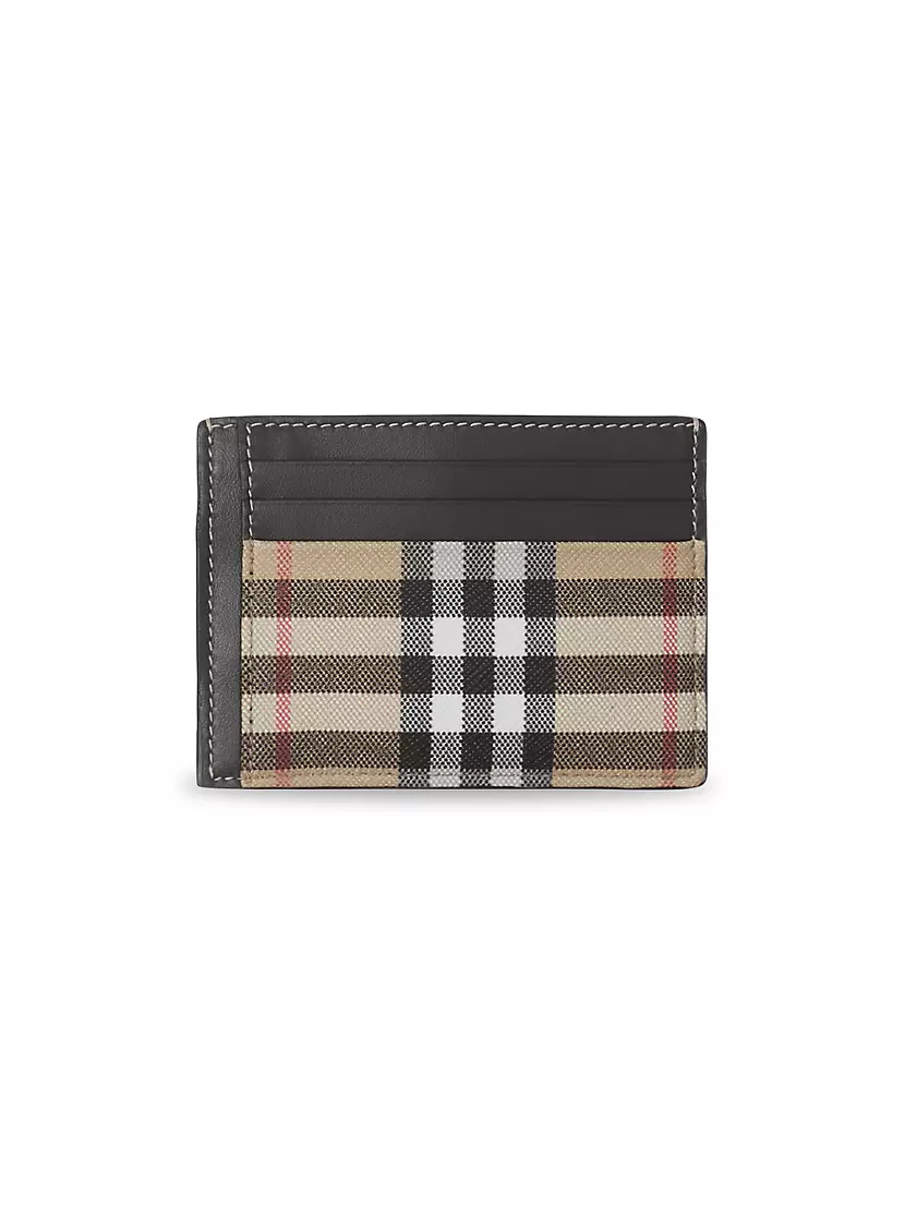 Burberry Vintage Check and Leather Money Clip Card Case 3 Slot Archive Beige