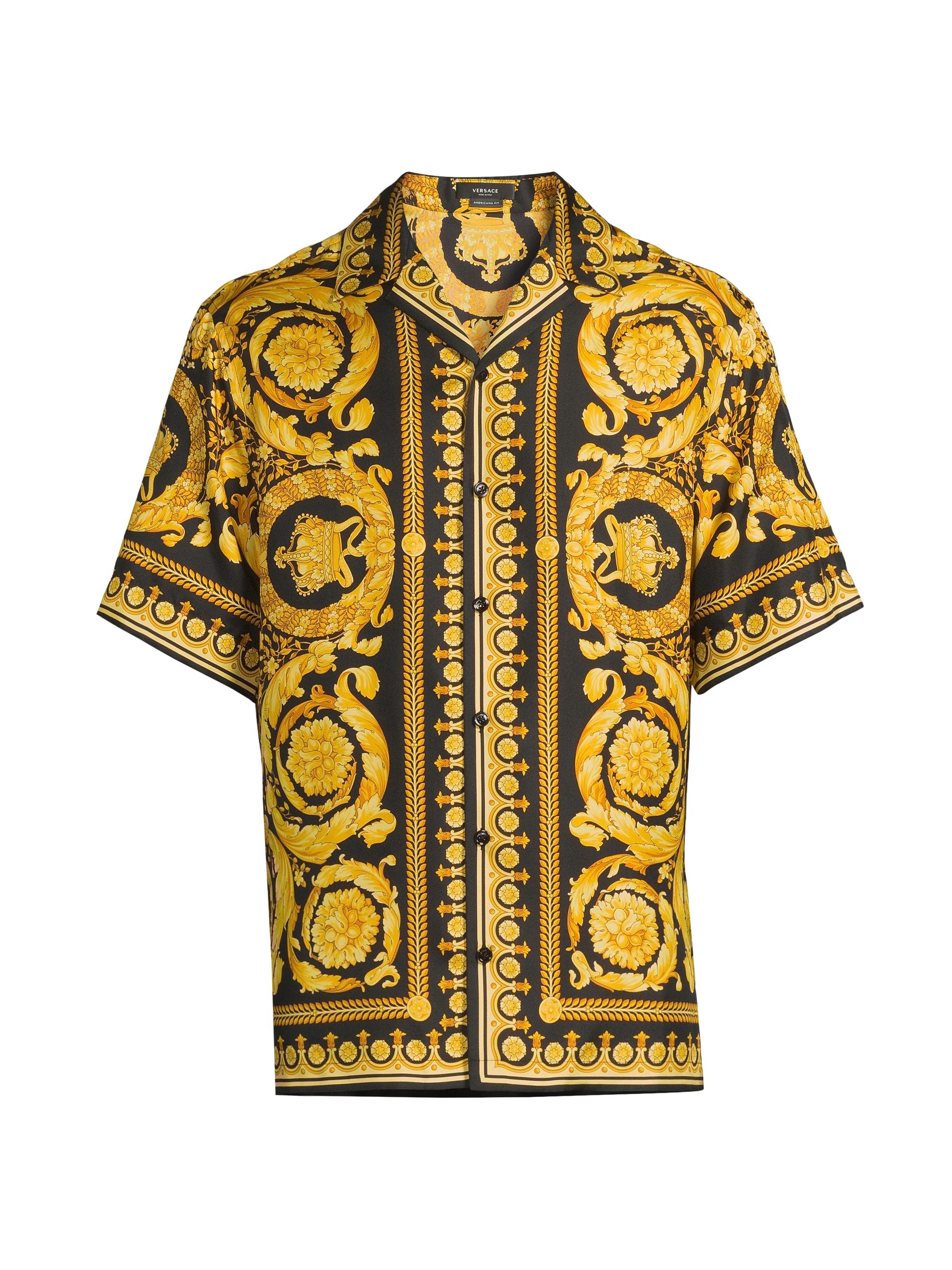 Versace Men's Printed Silk Shirt - Champagne