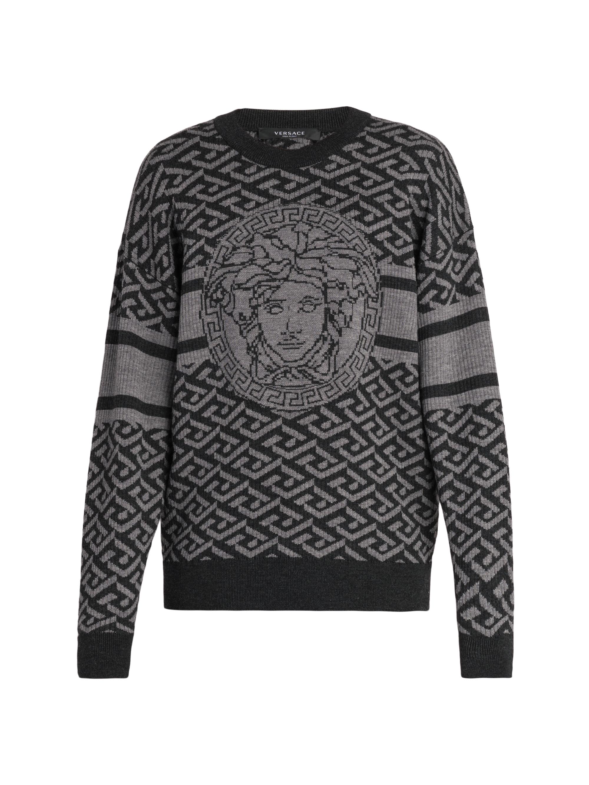VERSACE ブラック ニットセーター Wool-Blend Half-Zip Knit Sweater Black | VERSACE