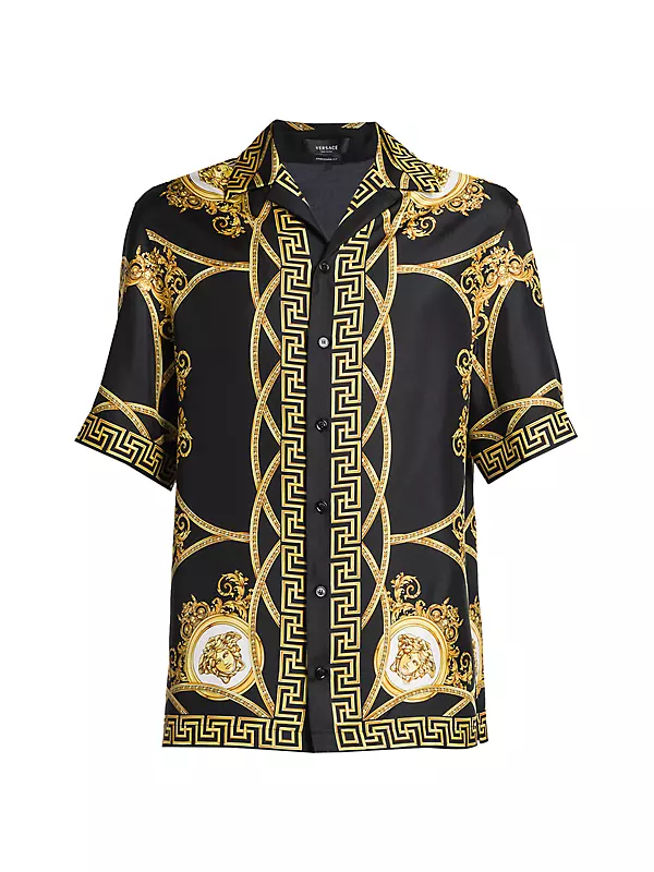 Shop Versace Printed Short-Sleeve Silk Shirt