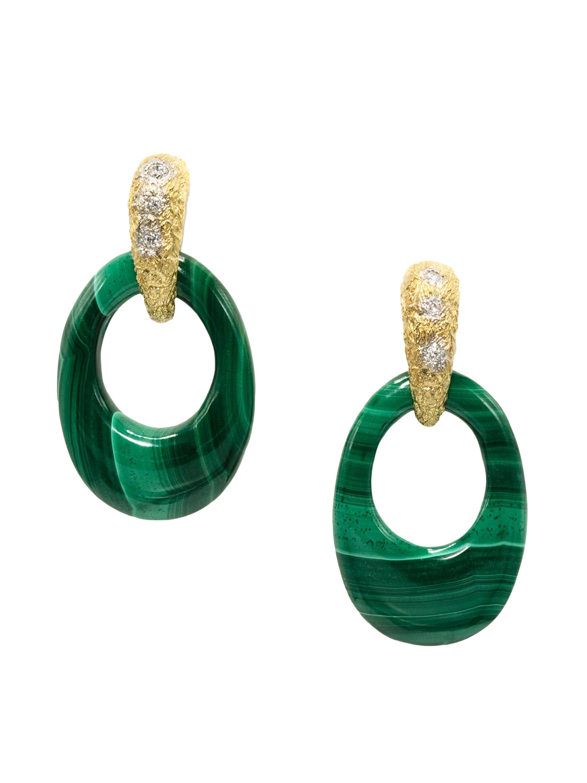 Jenna Blake Women's 18K Yellow Gold, Diamonds & Malachite Interchangeable Stone Hoop Earrings