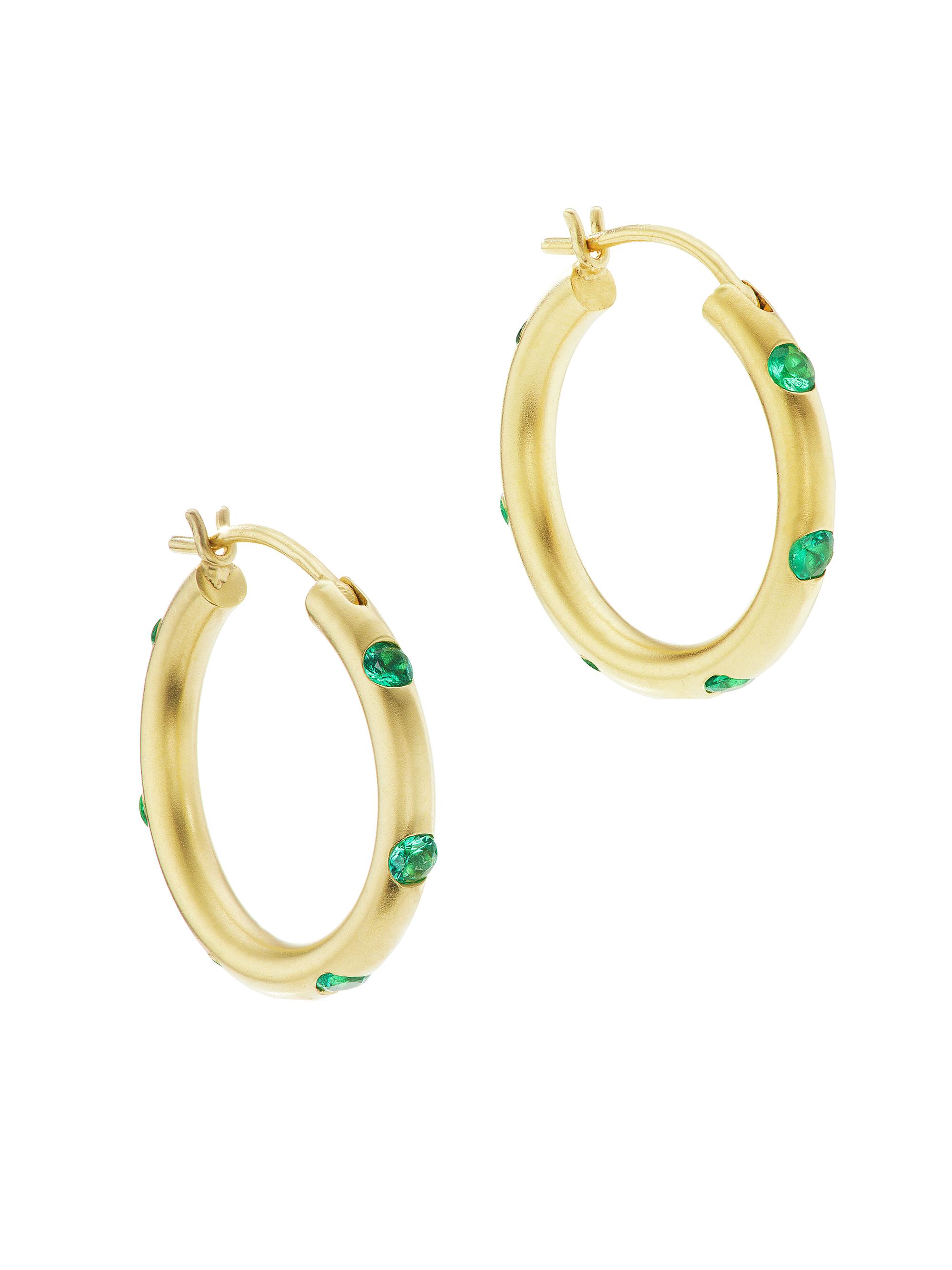 Jenna Blake Women's 18K Yellow Gold & Emerald Hoop Earrings