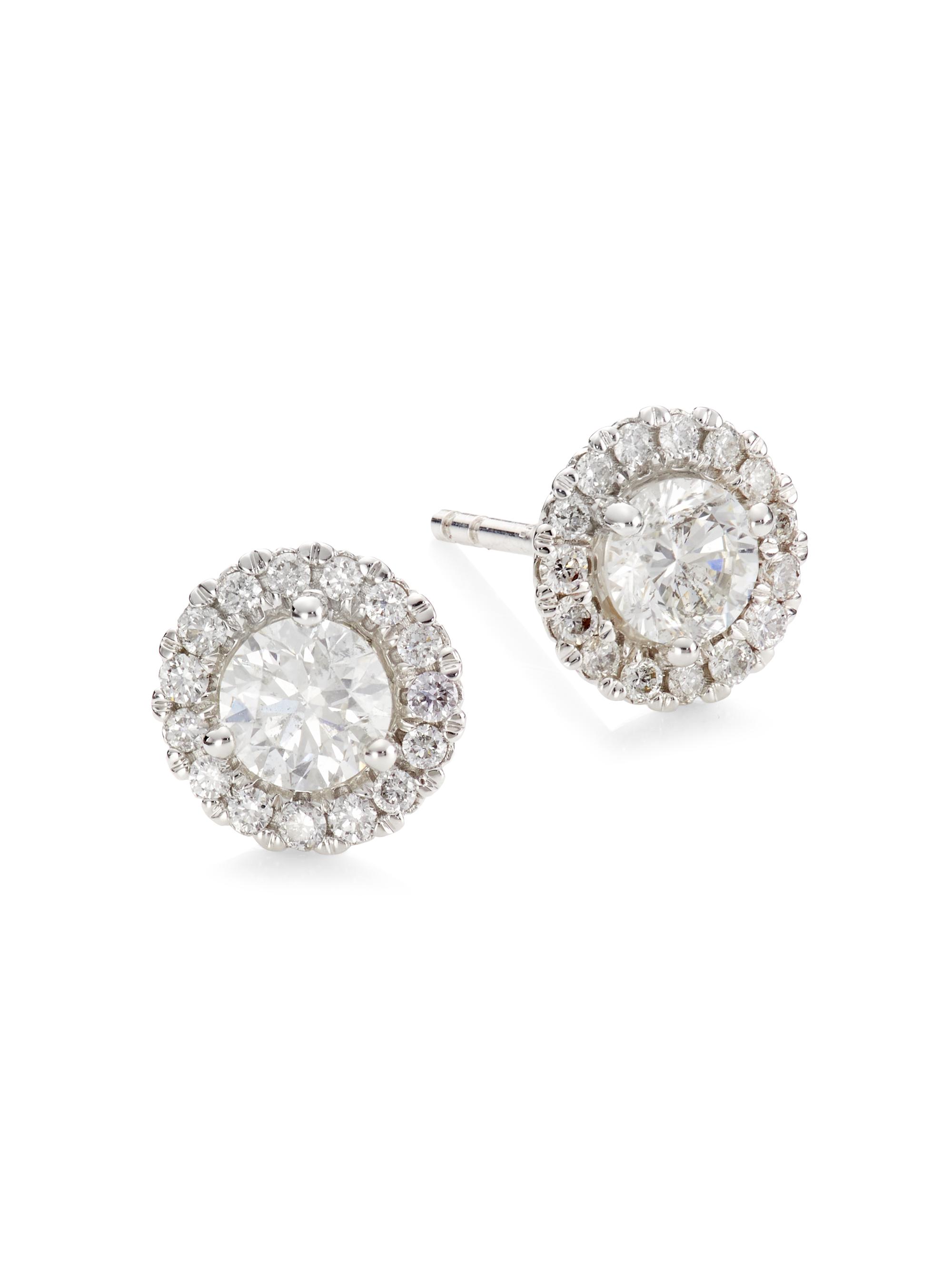 Saks Fifth Avenue Collection Women's 14K White Gold & 1 TCW Diamond Halo Stud Earrings