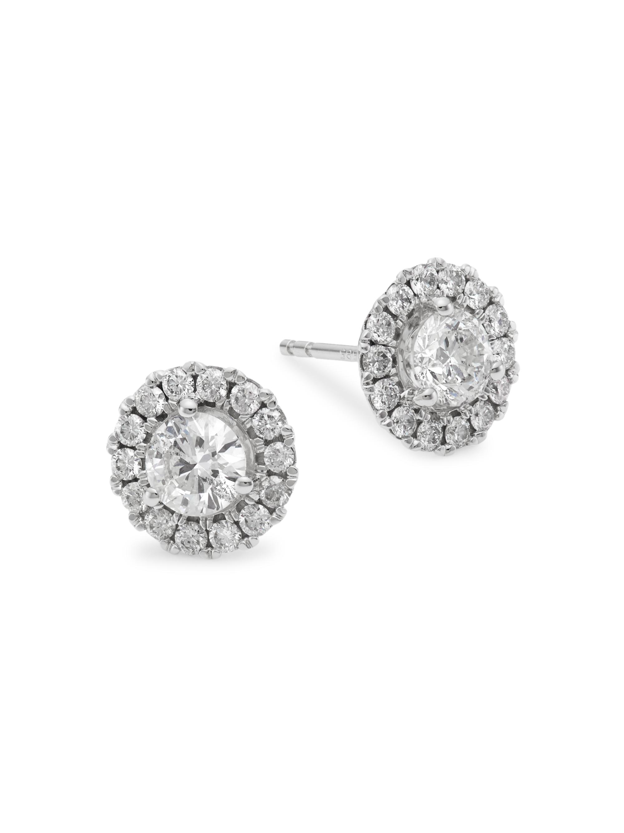 Saks Fifth Avenue Collection Women's 14K White Gold & 1.5 TCW Diamond Halo Stud Earrings