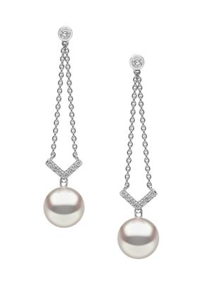 Yoko London 18kt white gold Trend diamond and pearl drop earrings - 7